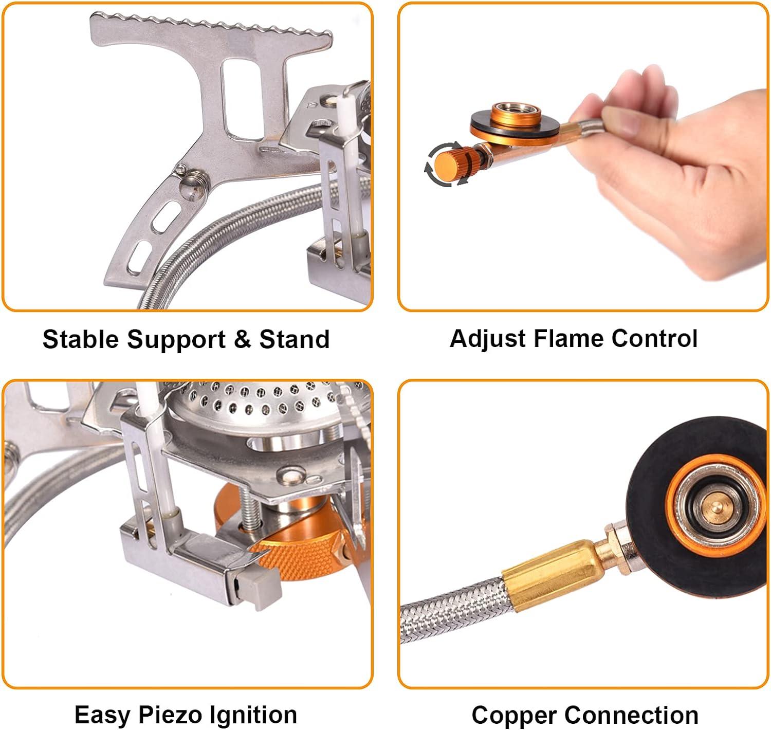 Portable Stainless Steel Gas Camping Stove with Propane Adapter