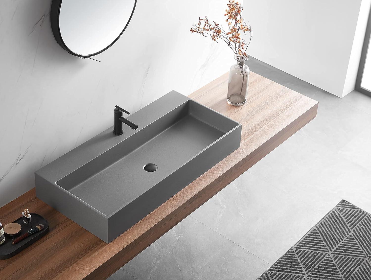 40 in. Wall-Mount or Countertop Install, Bathroom Sink with Single Faucet Hole in Matte Gray