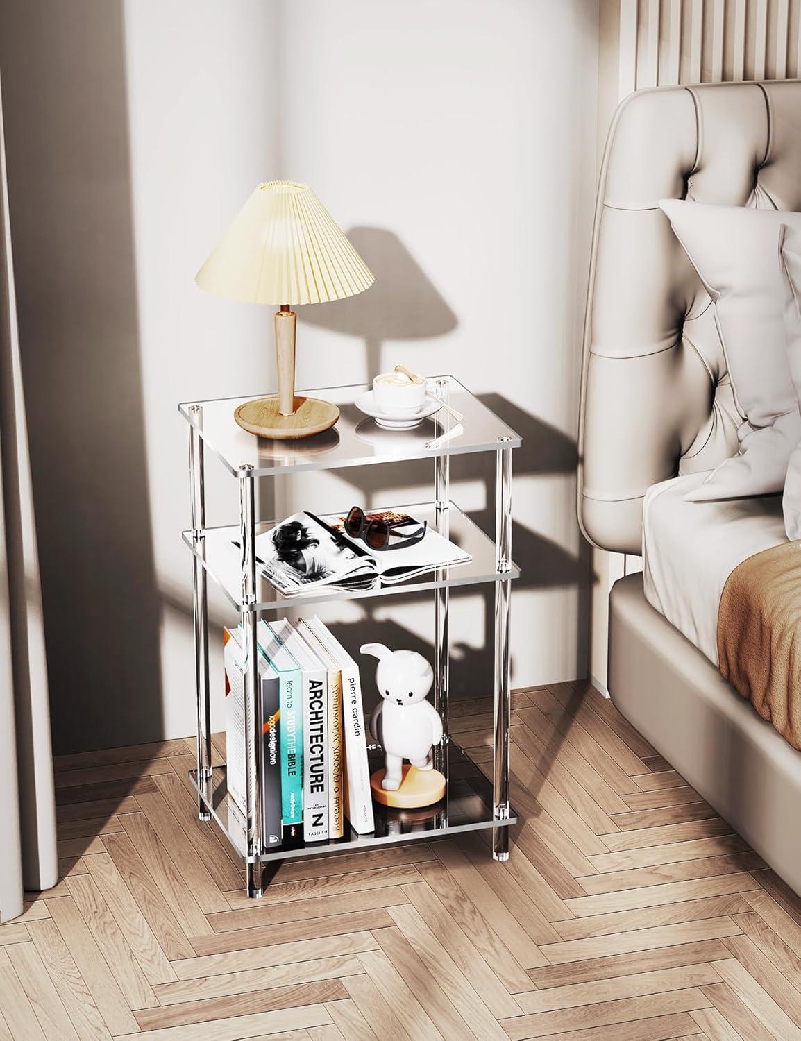 Clear Acrylic 3-Tier Rectangular Side Table