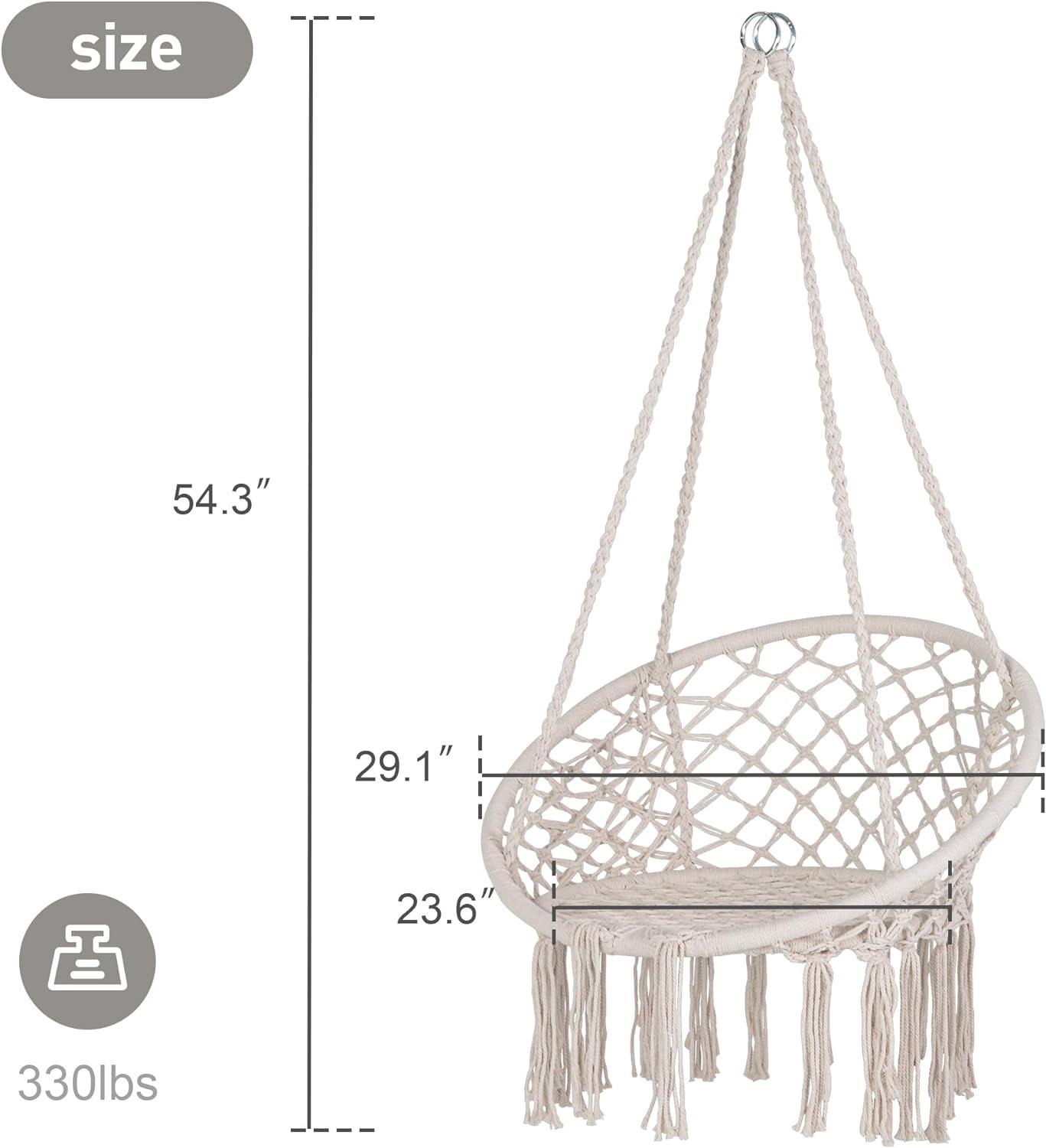 Beige Cotton Rope Macrame Hanging Chair with Cushions