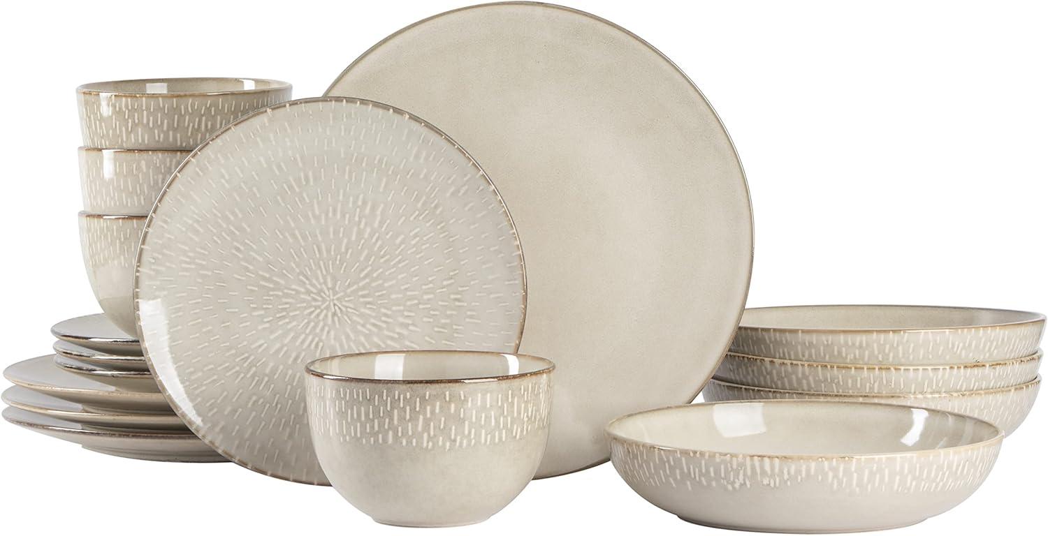 16-Piece Taupe Ceramic Dinnerware Set with Reactive Glaze