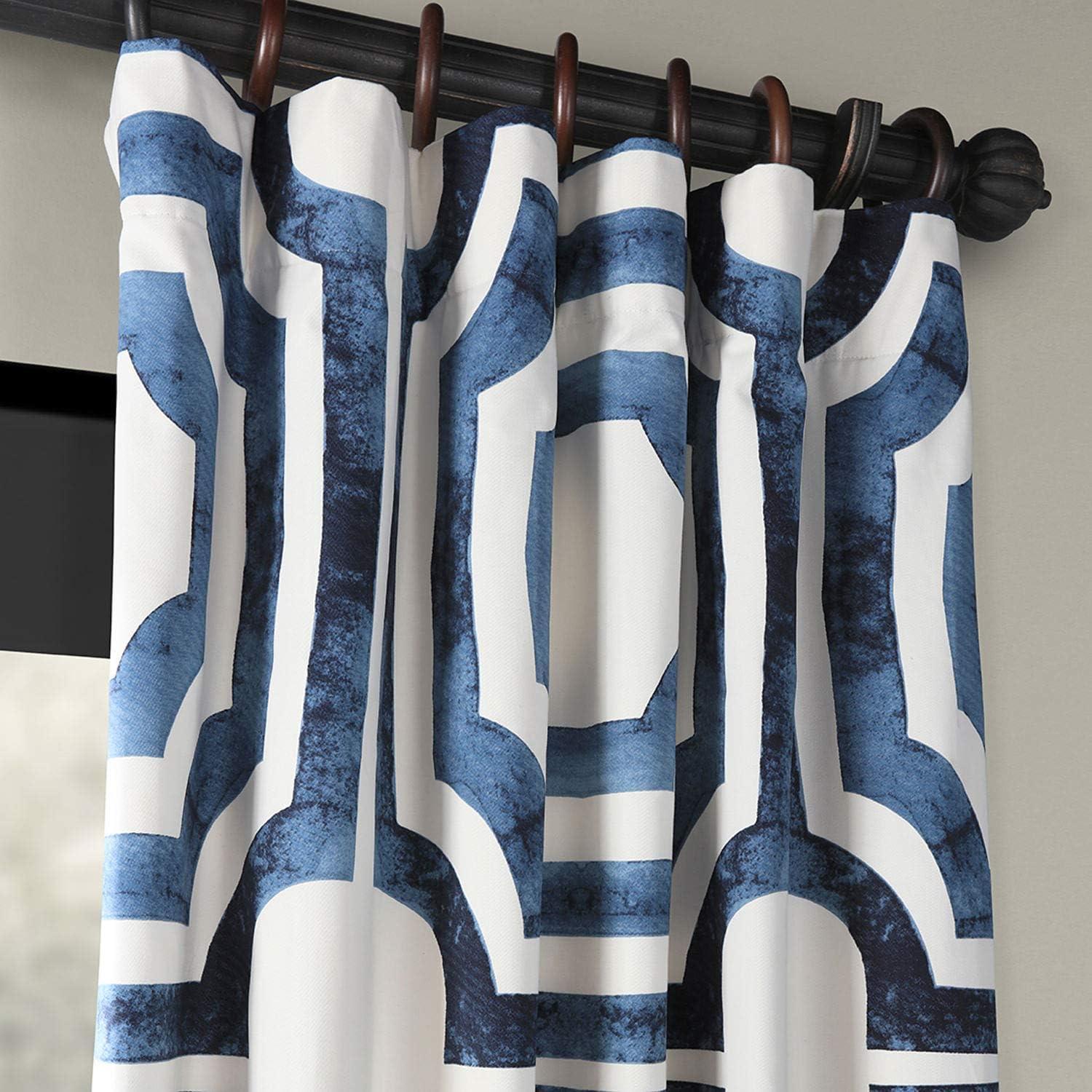 Mecca Blue Printed Cotton Curtain (1 Panel), Mecca Blue, 50W X 120L