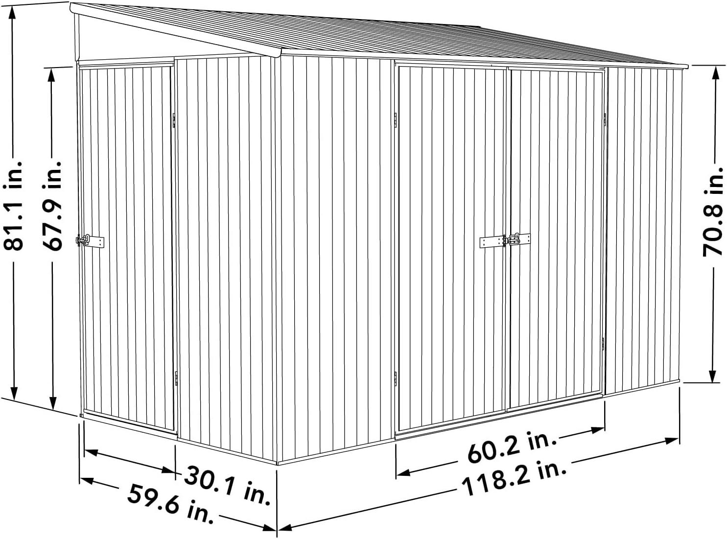 Absco Durango 10 Ft. x 5 Ft. Metal Bike Shed, Steel Utility Tool Shed, Outdoor Storage for Backyard, Lawn, Bikes, 50 Sq. Ft., Classic Cream