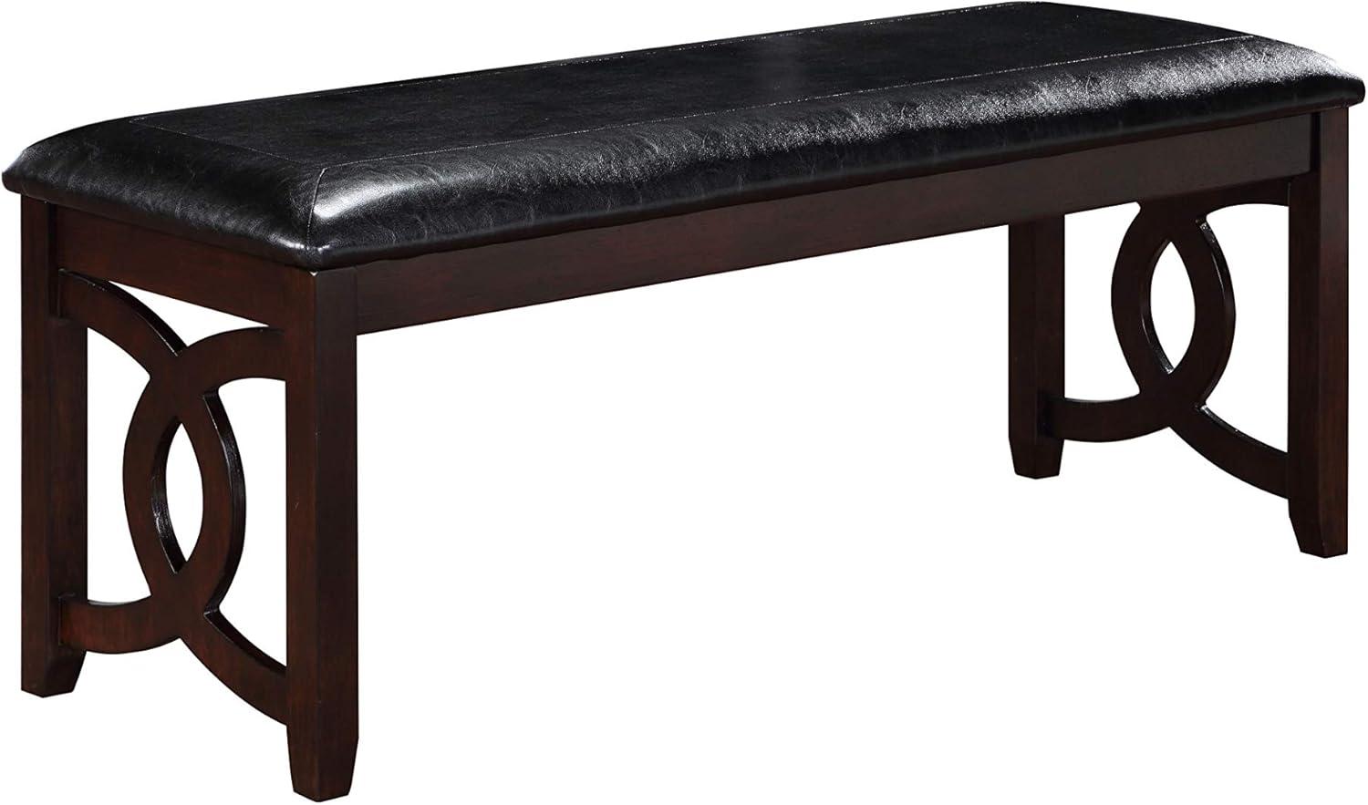 Ebony Black 46" Transitional Solid Wood and Faux Leather Bench