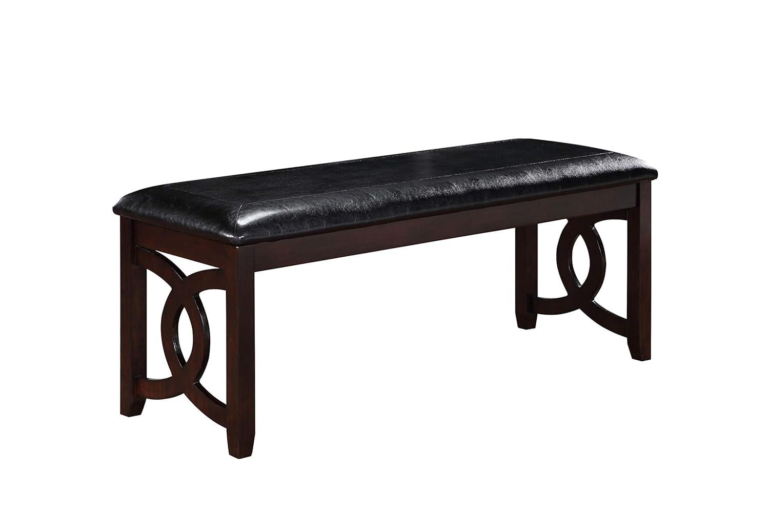 Furniture Gia 46" Solid Wood and Faux Leather Bench in Ebony Black