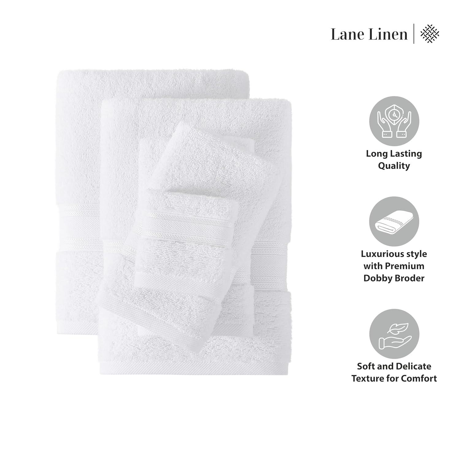LANE LINEN Luxury Bath Towels Set - 12 Piece, 100% Cotton, Zero Twist, Super Soft & Absorbent, Includes 4 Bath Towels, 4 Hand Towels, 4 Washcloths - White