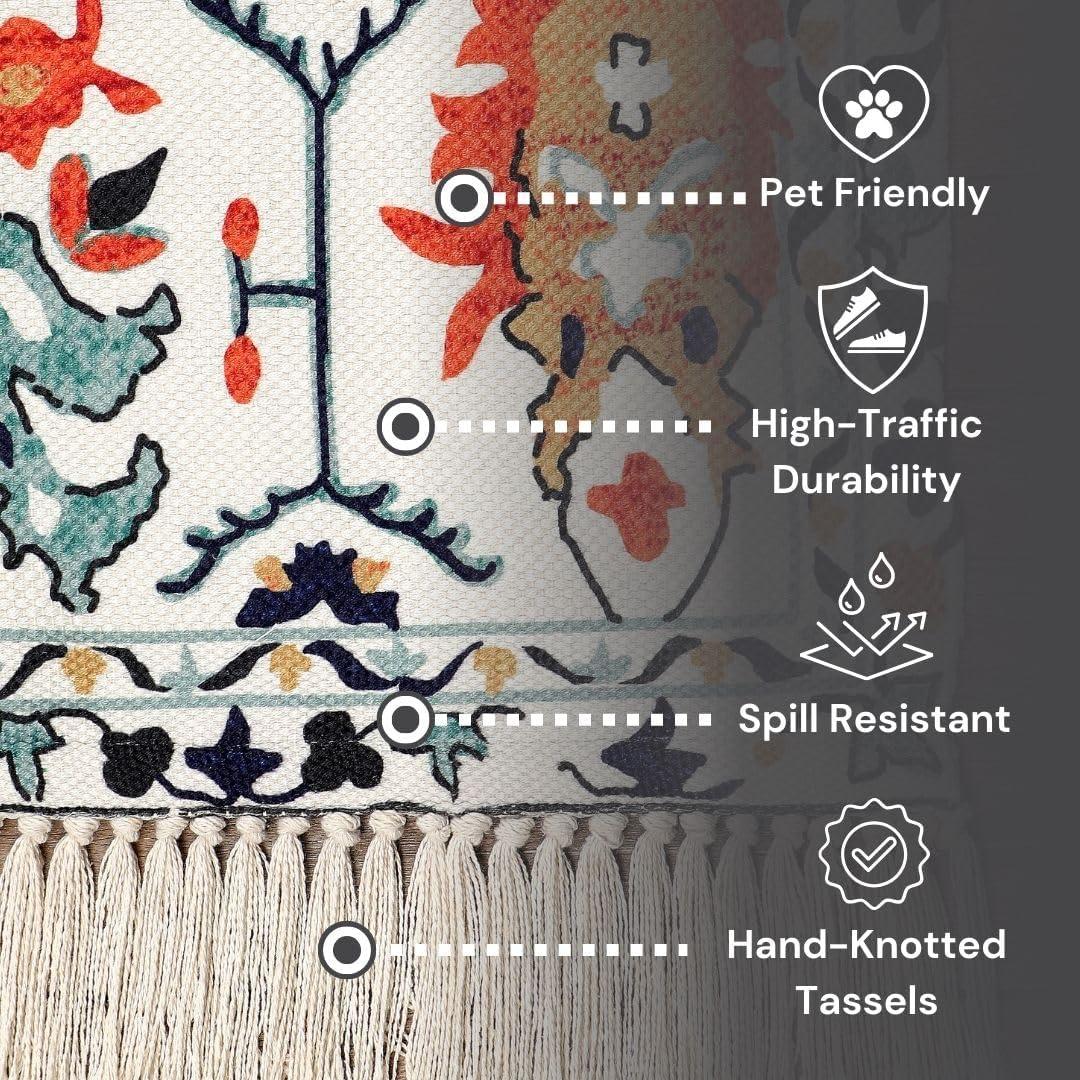 Machine Washable Thin Area Rug - Oriental Vintage Rust Red Kitchen, Bedroom, Hallway, Bathroom, and Entryway 3x5 Rugs - Stain and Water-Resistant - Non-Slip - Pet and Kid Friendly
