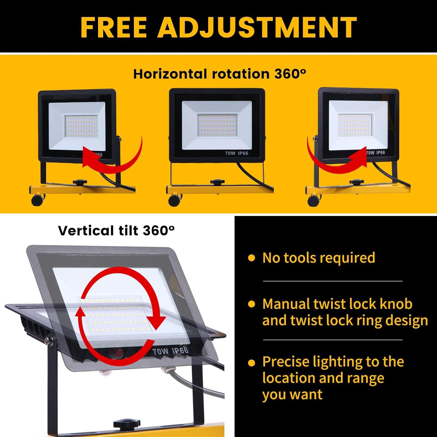 21000 Lumen Work Lights with Stand，3 Adjustable Head LED Work Light, with Adjustable and Foldable Tripod Stand, Waterproof Lamp with Individual Switch with 6500 Kelvin Color Temperature