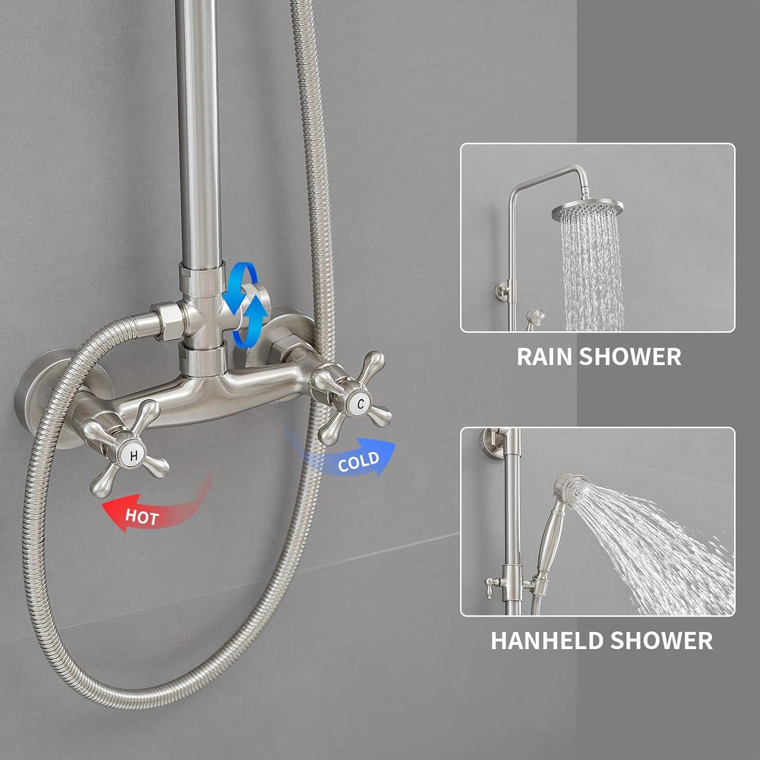 Outdoor Shower Kit, Bathroom Shower Feature Shower System Set, Outside Shower Faucet High Pressure Wall Mount, Brushed Nickel