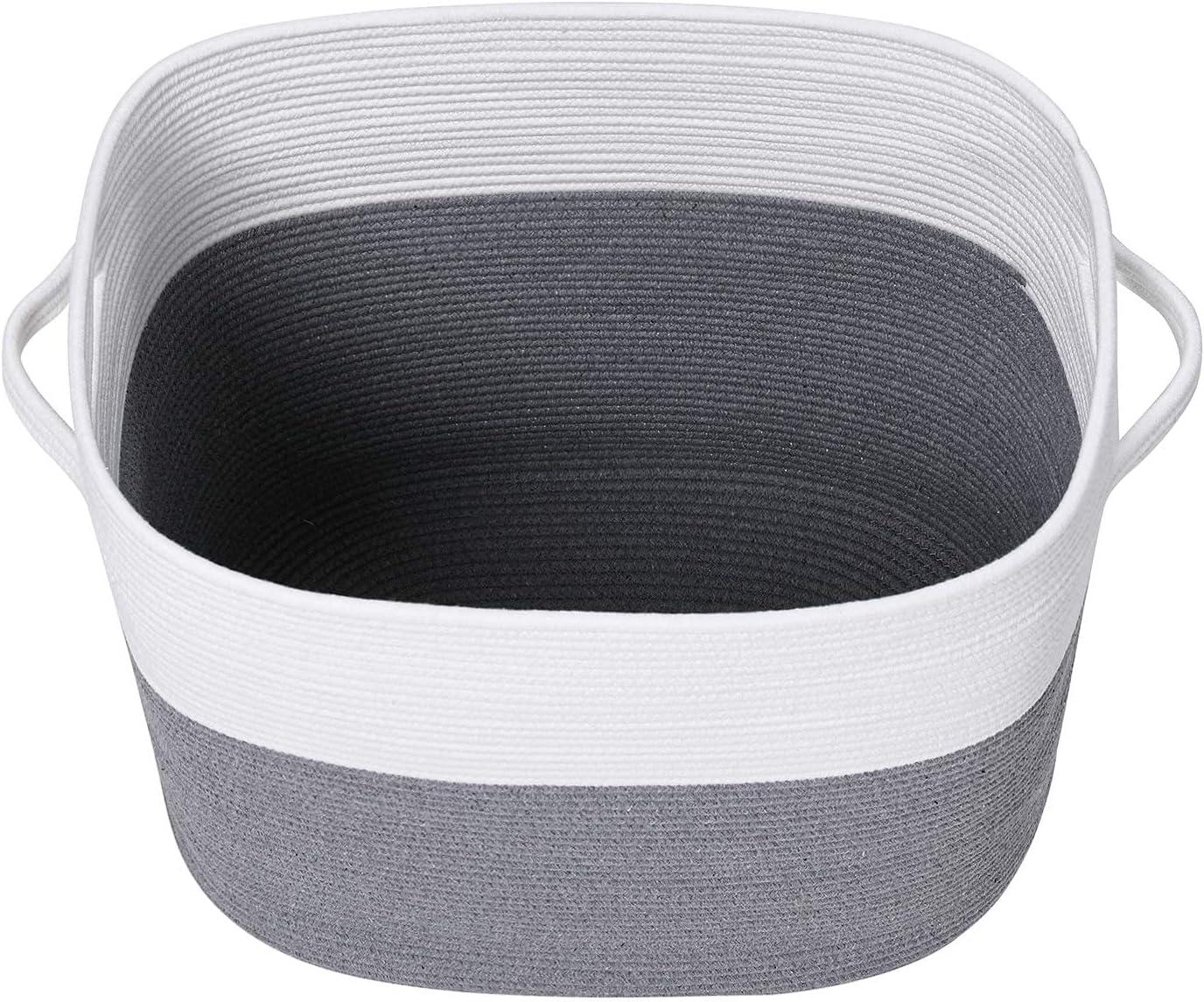 Gray and White Cotton Rope Kids Hamper with Lid