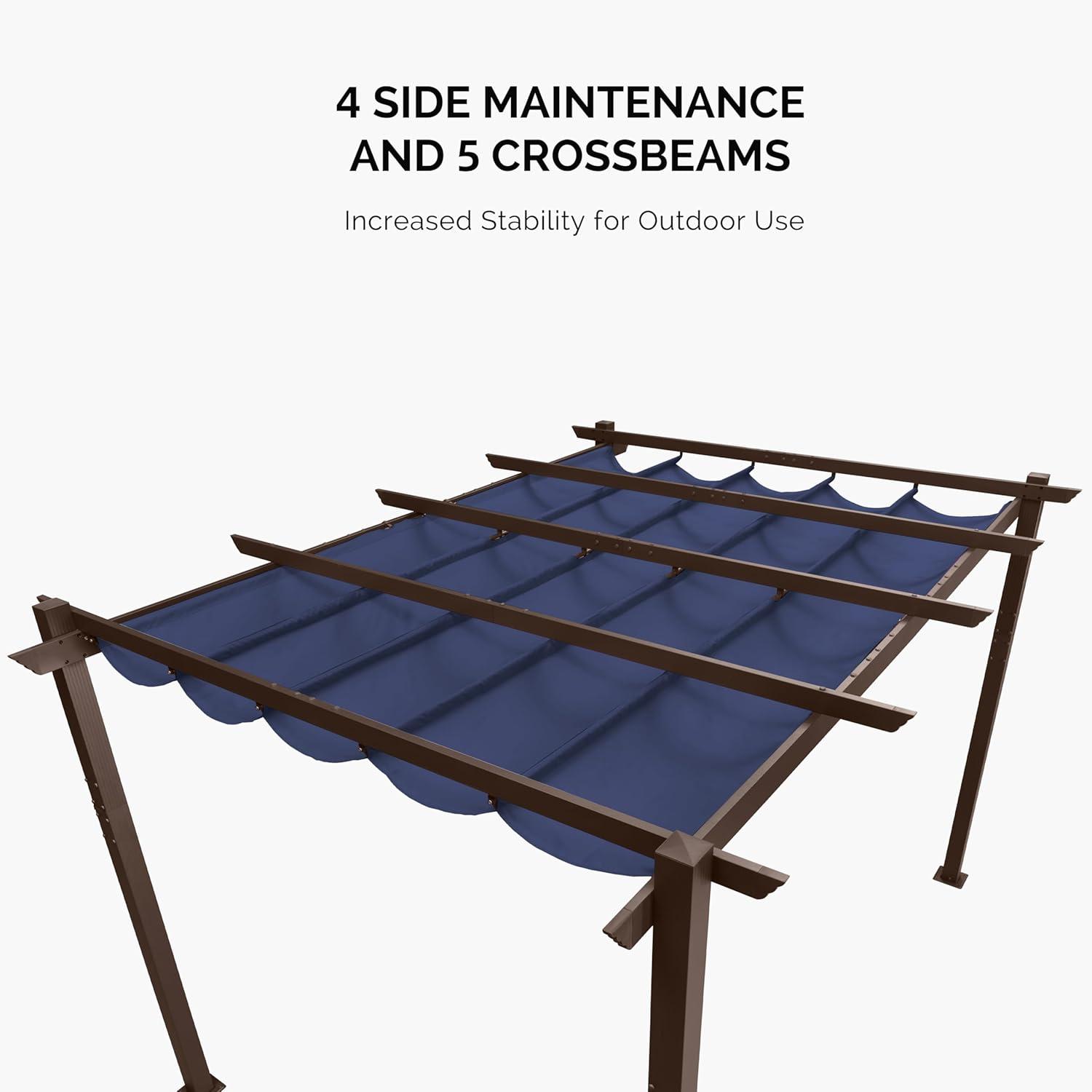 PURPLE LEAF Pergola 10' X 13' Outdoor Retractable Metal Patio Pergola with Shade Cover for Garden Yard Pavilion Grill for Beach Deck Gazebo, Terra