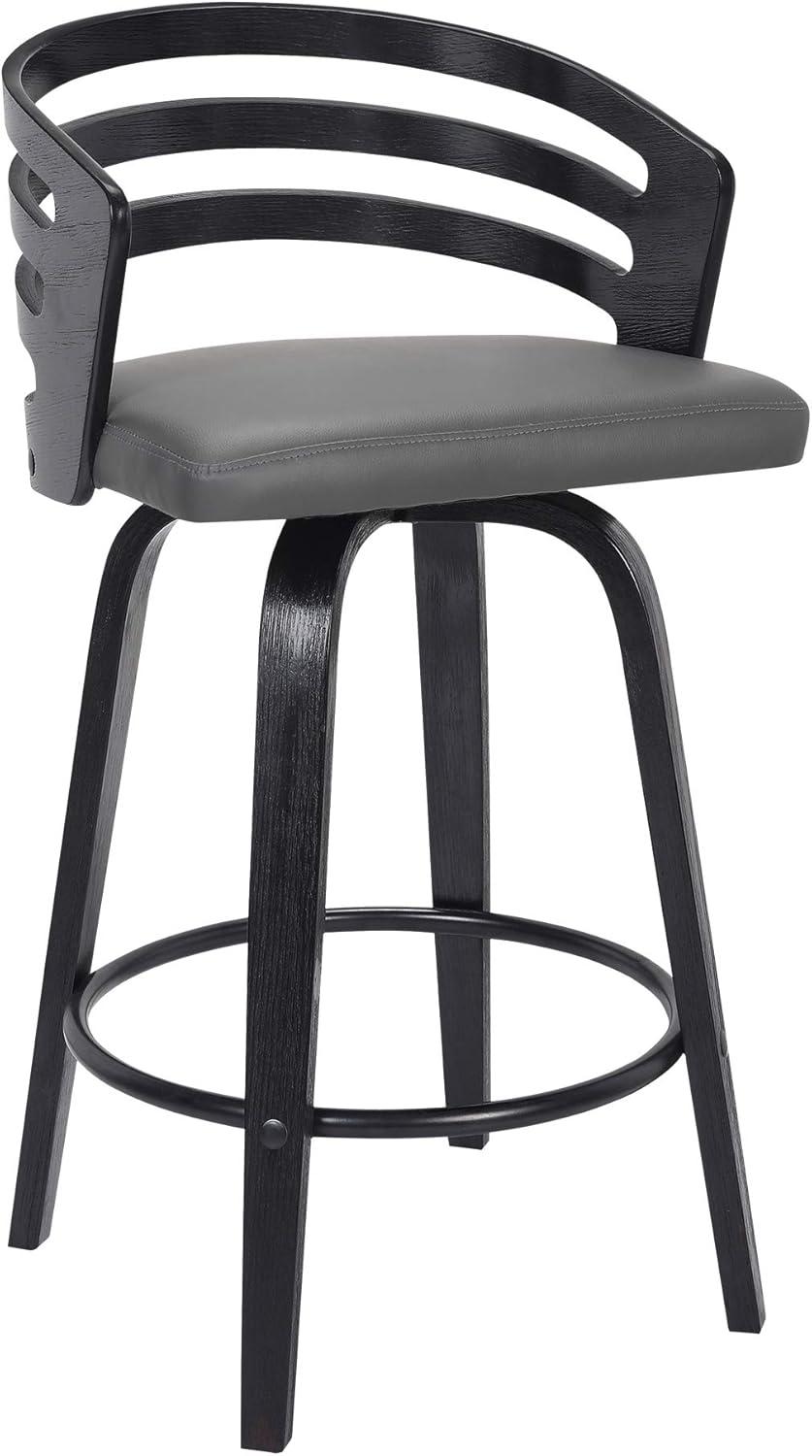 Armen Living 26" Jayden Swivel Counter Height Barstool Black/Gray: Upholstered, Mid-Century Modern Design