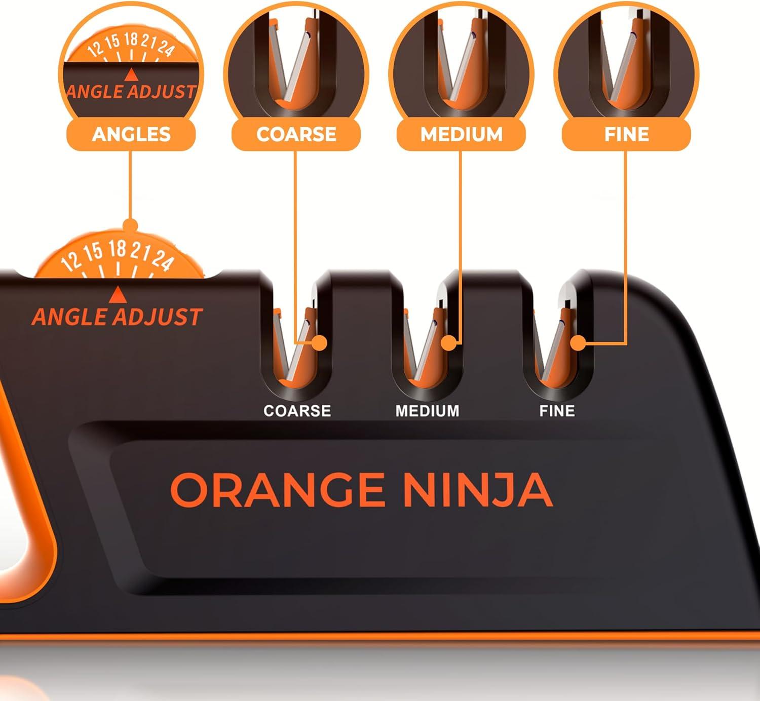 Orange Ninja Adjustable Angle Knife Sharpener with Ergonomic Handle