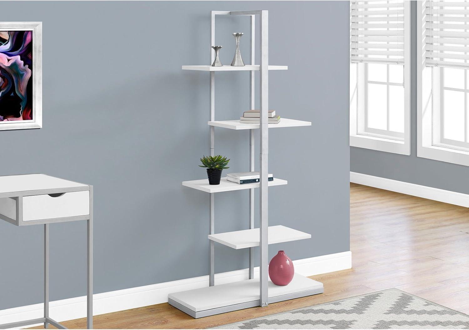 Monarch Specialties Bookshelf, Bookcase, Etagere, 5 Tier, 60"H, Office, Bedroom, White Laminate