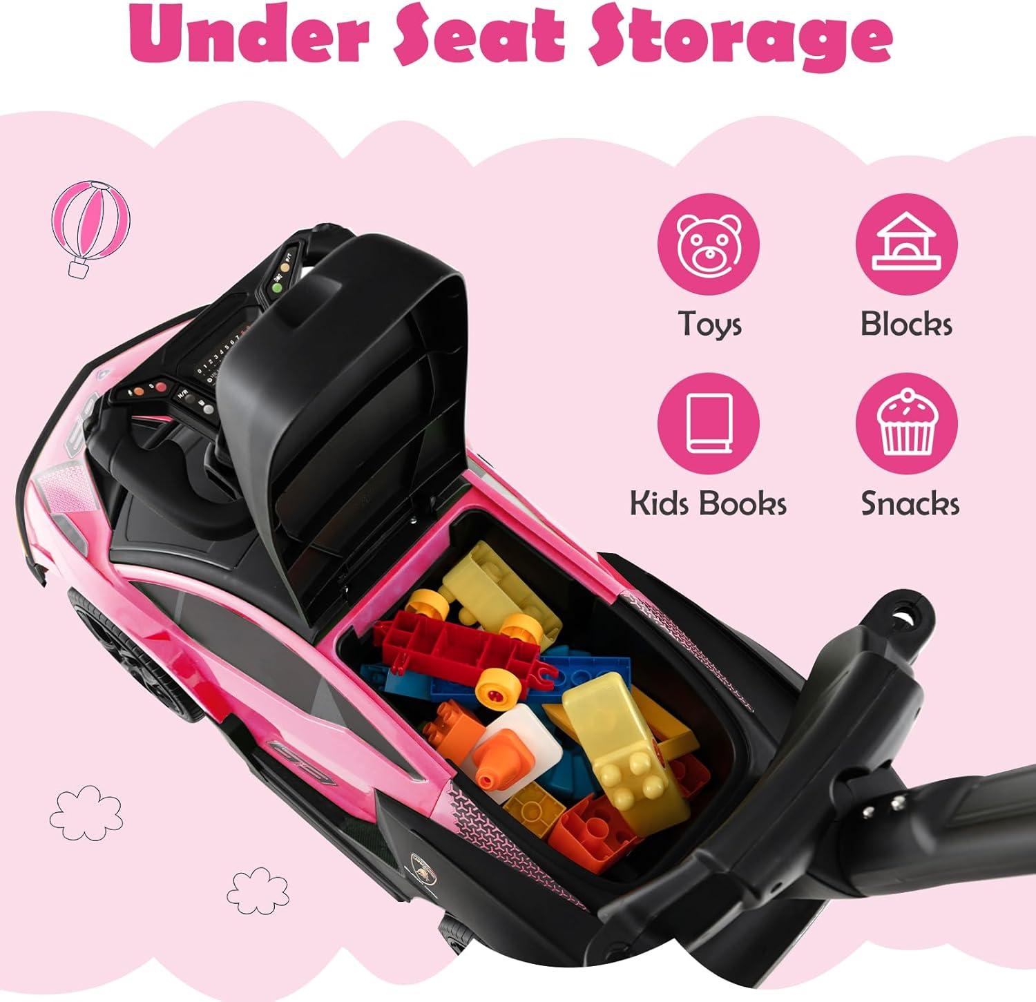 Costway 3-in-1 Licensed Lamborghini Ride on Push Car Stroller Sliding Car w/ Sound Pink