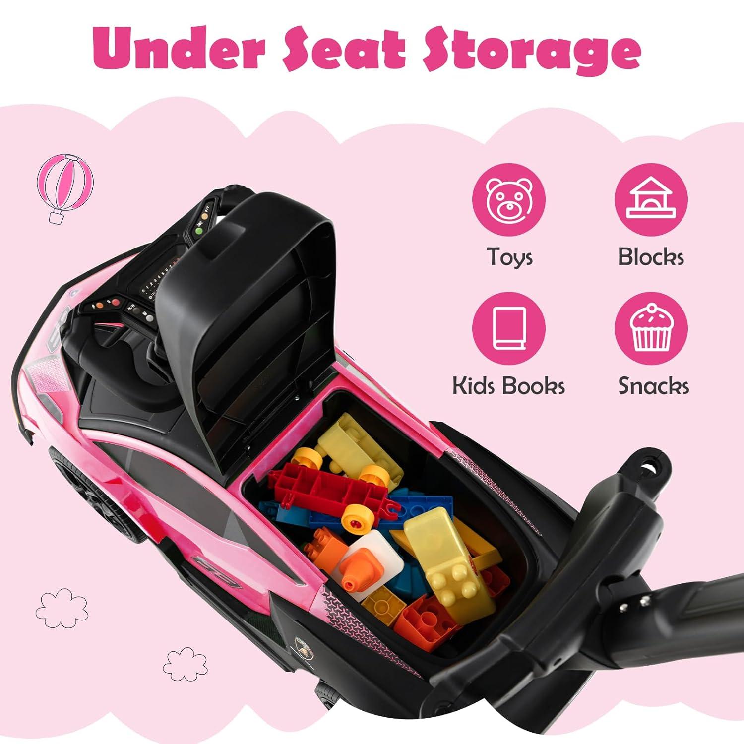 Costway 3-in-1 Licensed Lamborghini Ride on Push Car Stroller Sliding Car w/ Sound Pink