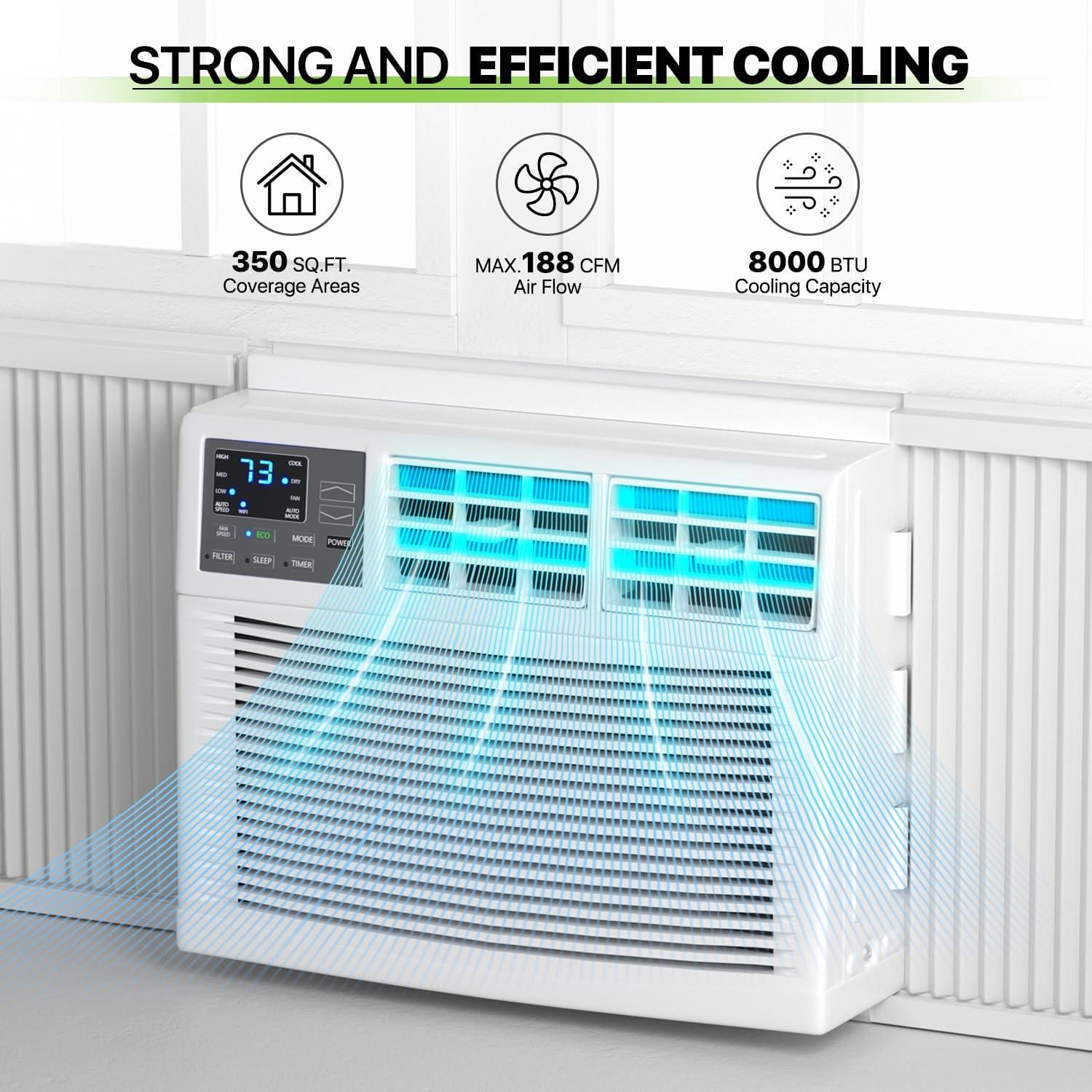 Bring Home Furniture 8000 BTU Smart Window Air Conditioner with WiFi/App Control & Energy Star 24H Scheduling & Remote Included Cools 350 Sq.Ft. for Bedroom Living Room