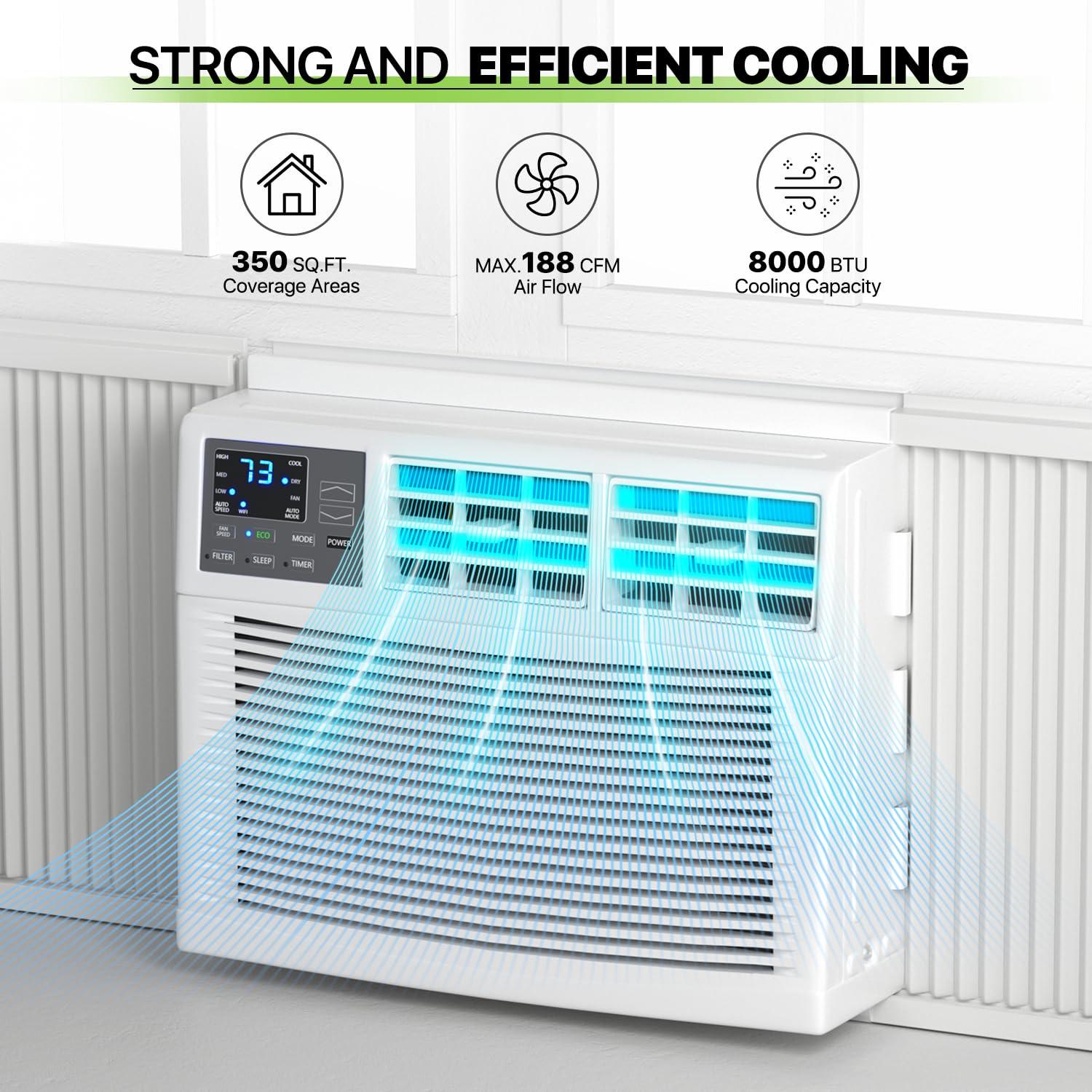 Bring Home Furniture 8000 BTU Smart Window Air Conditioner with WiFi/App Control & Energy Star 24H Scheduling & Remote Included Cools 350 Sq.Ft. for Bedroom Living Room