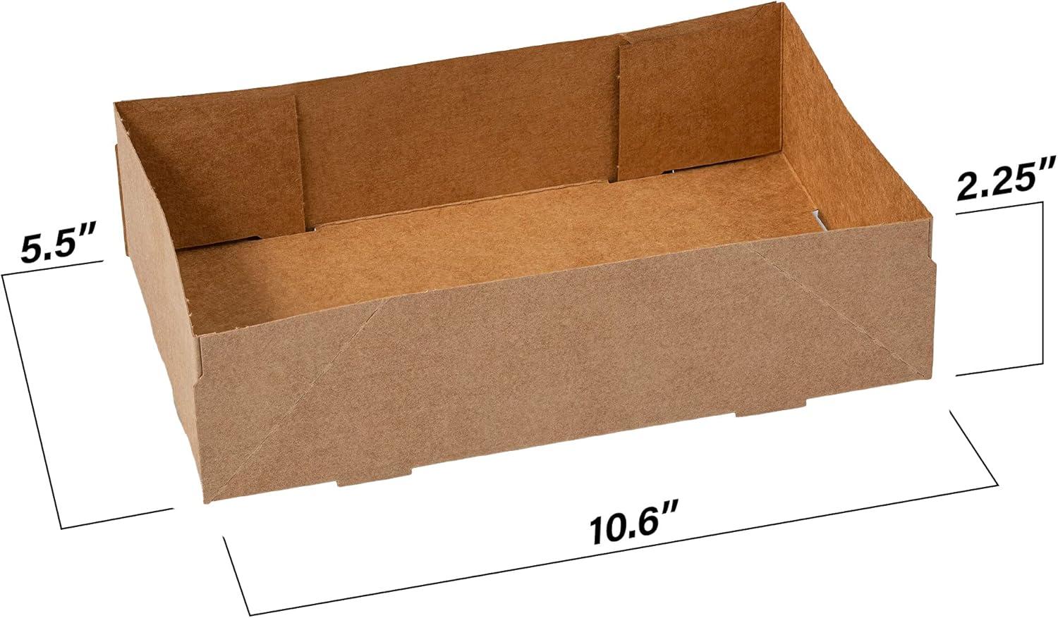 MT Products Brown Paperboard Food and Drink Tray - Pop-Up J-Type Rectangular - Pack of 25