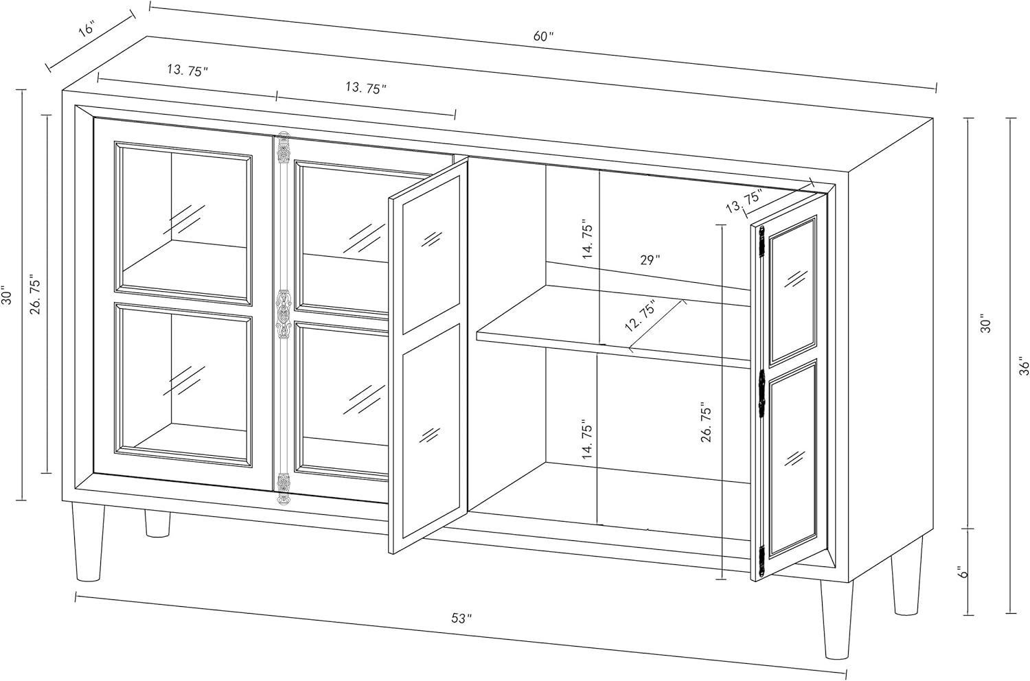 Coaster Mapleton 4 Glass Door Modern Wood Accent Cabinet Black
