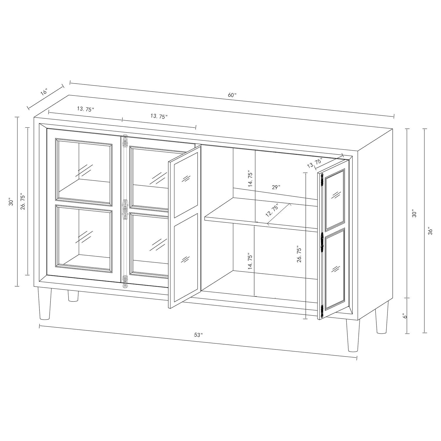 Coaster Mapleton 4 Glass Door Modern Wood Accent Cabinet Black