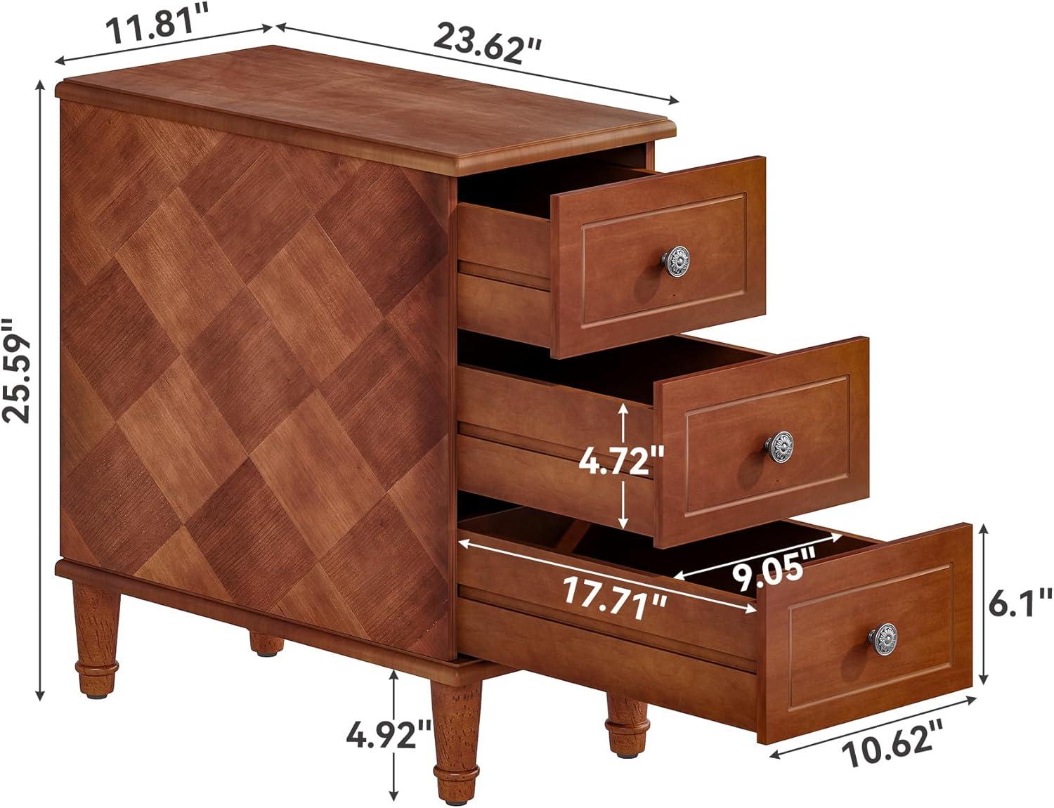 Hokku Designs Solid Wood End Table, Fully Assembled Narrow Side Table With Drawers, Pre-Assembled Nightstand Slim Bedside Table For Small Spaces, Living Room, Bedroom, Brown