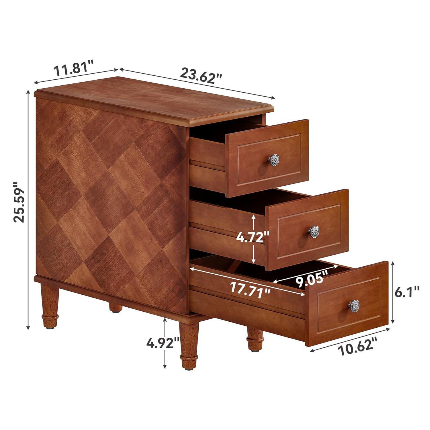 Hokku Designs Solid Wood End Table, Fully Assembled Narrow Side Table With Drawers, Pre-Assembled Nightstand Slim Bedside Table For Small Spaces, Living Room, Bedroom, Brown
