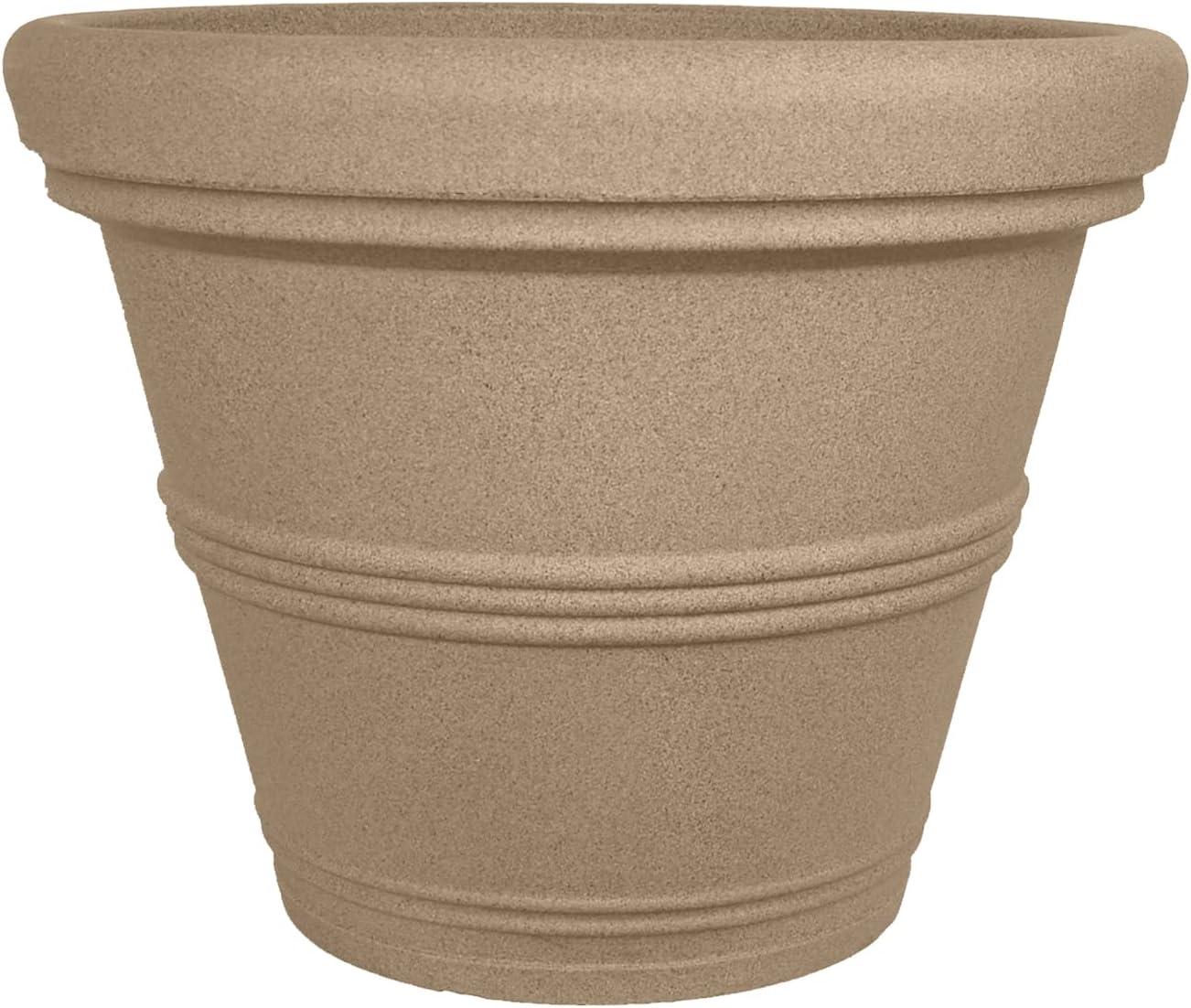 Sandstone Plastic Rolled Rim Garden Planter, 13.5-Inch