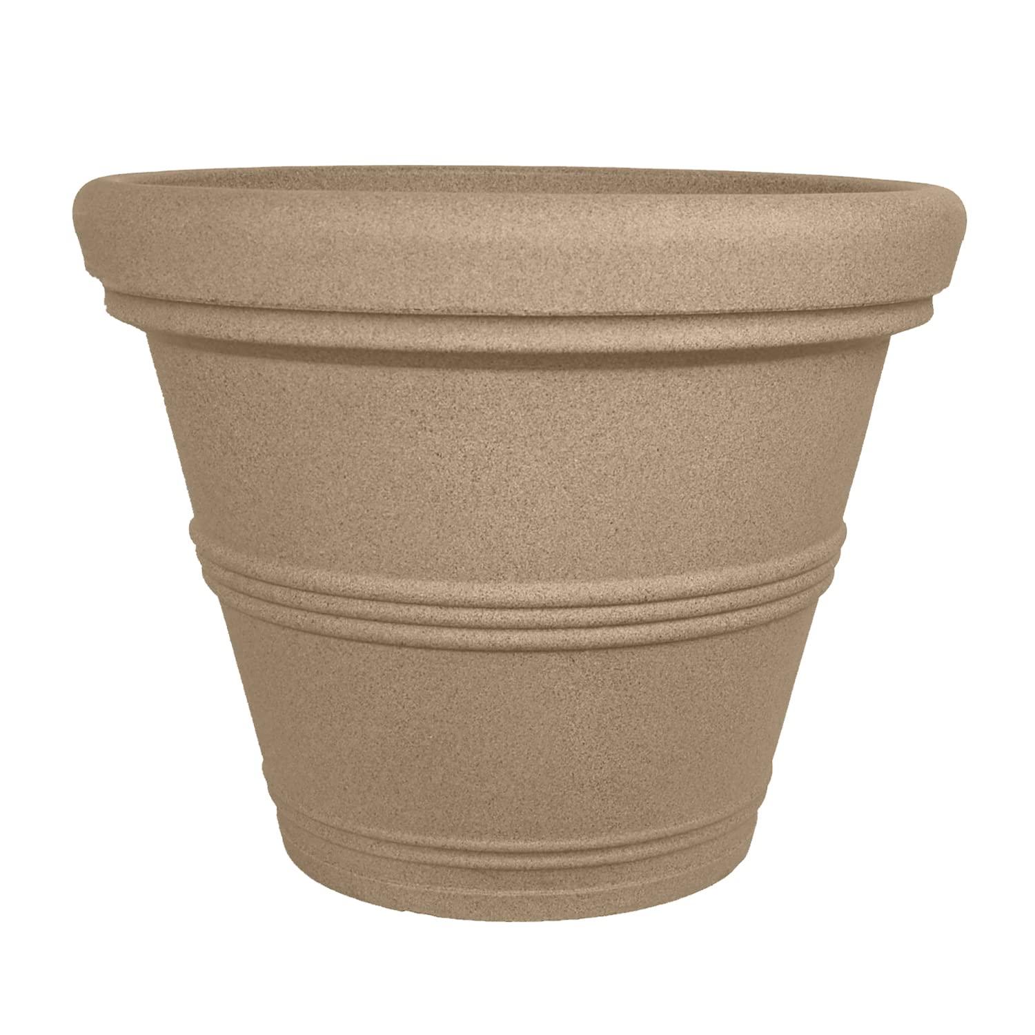 Tusco Products Rolled Rim Garden Pot, Sandstone,13.5"
