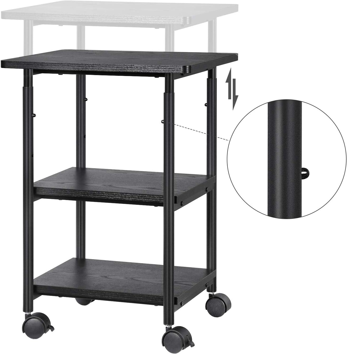 Adjustable Black Metal 3-Tier Printer Stand with Wheels