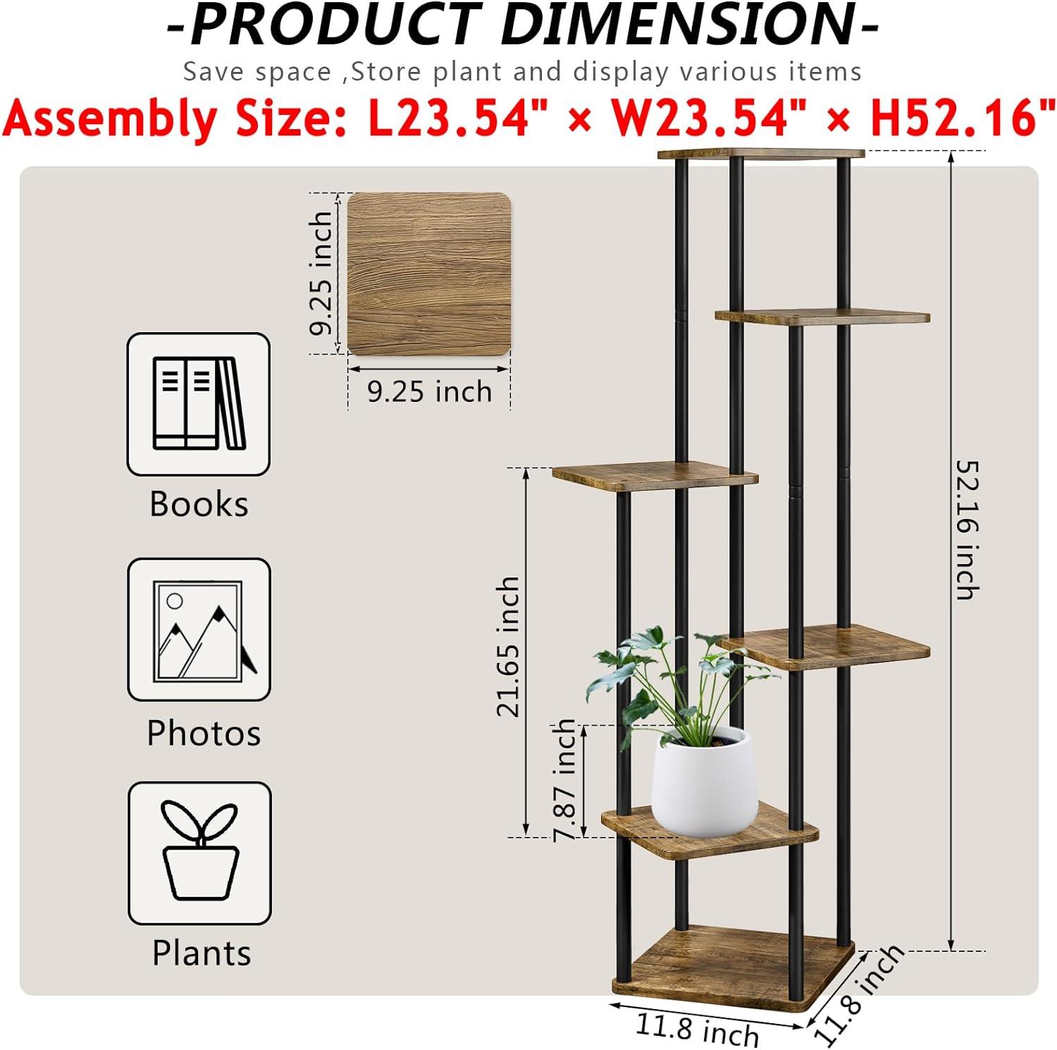 Black and Brown 6-Tier Metal and MDF Indoor Plant Stand