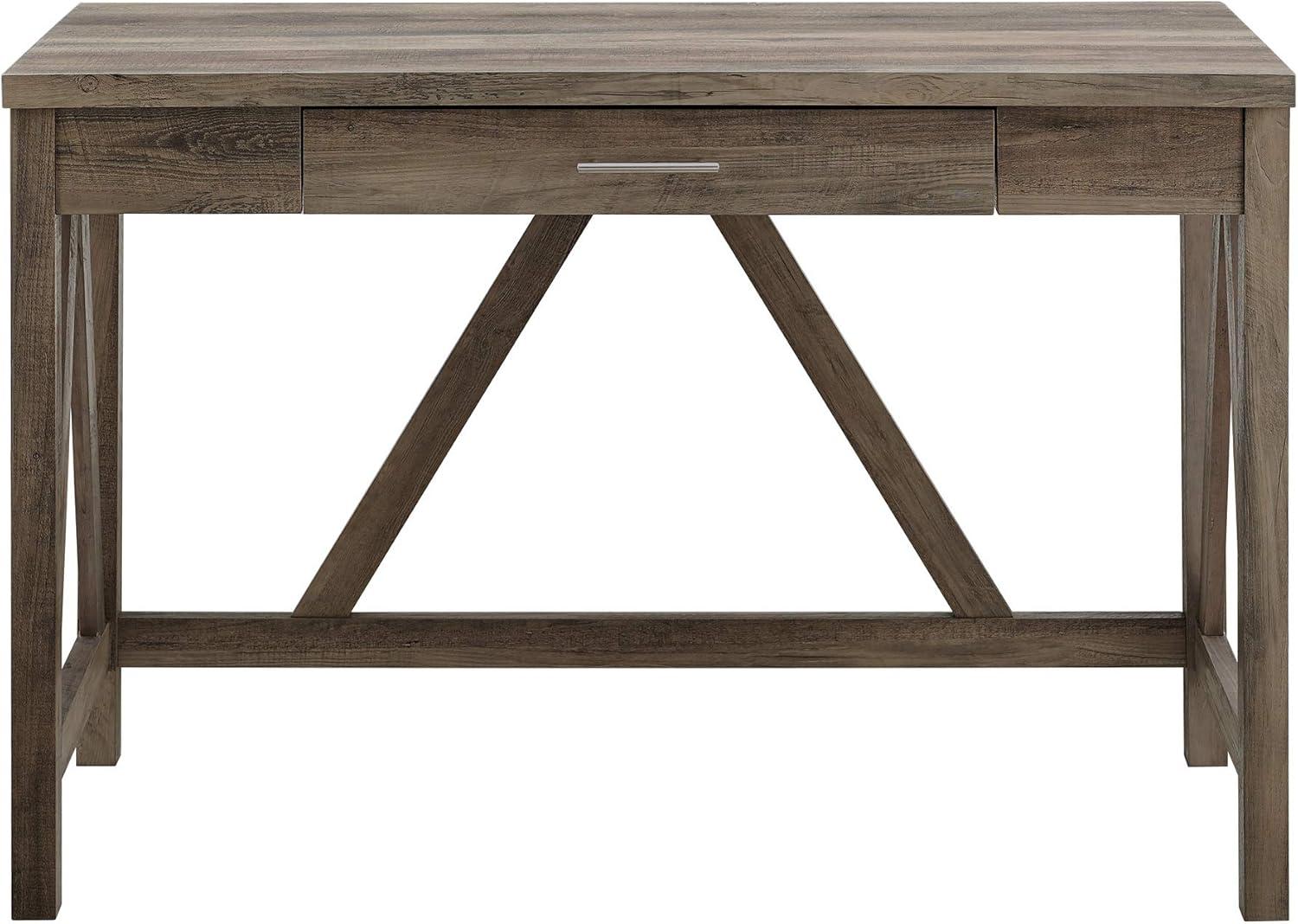 Rustic Grey Wash Wood Writing Desk with Drawer, 46 Inch