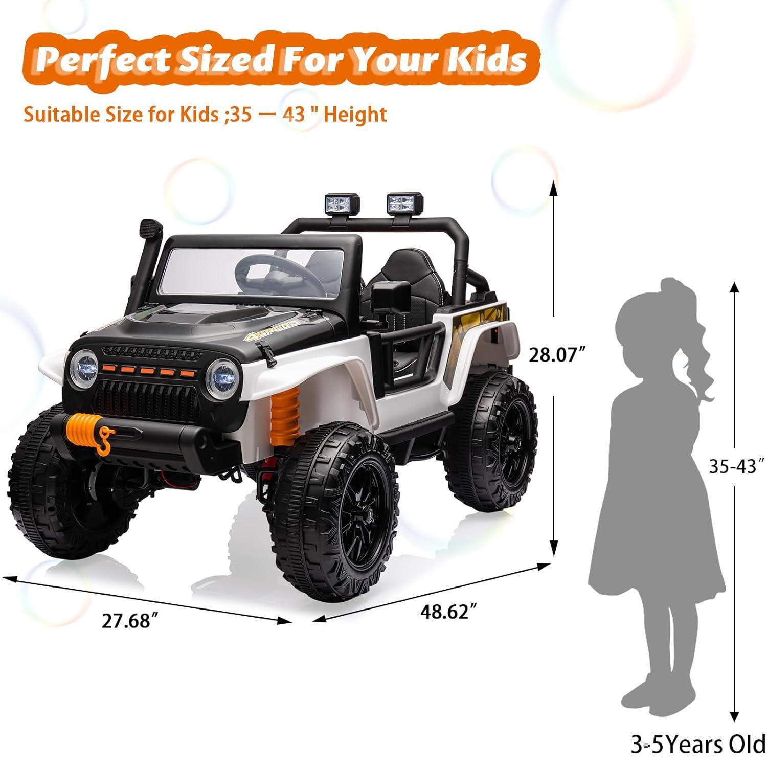 Telyswee Ride on Car for Kids with Parent Remote Control, 24V 4WD Battery Powered Electric Car, 2 Seater Ride On Truck, Kids Electric Vehicle, Suspension, LED Lights