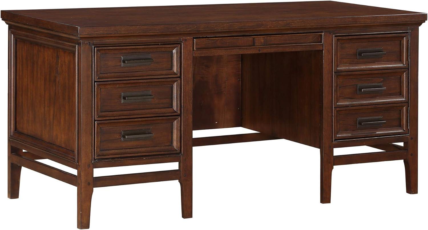 Transitional Brown Cherry Executive Desk with Filing Cabinet and Drawers