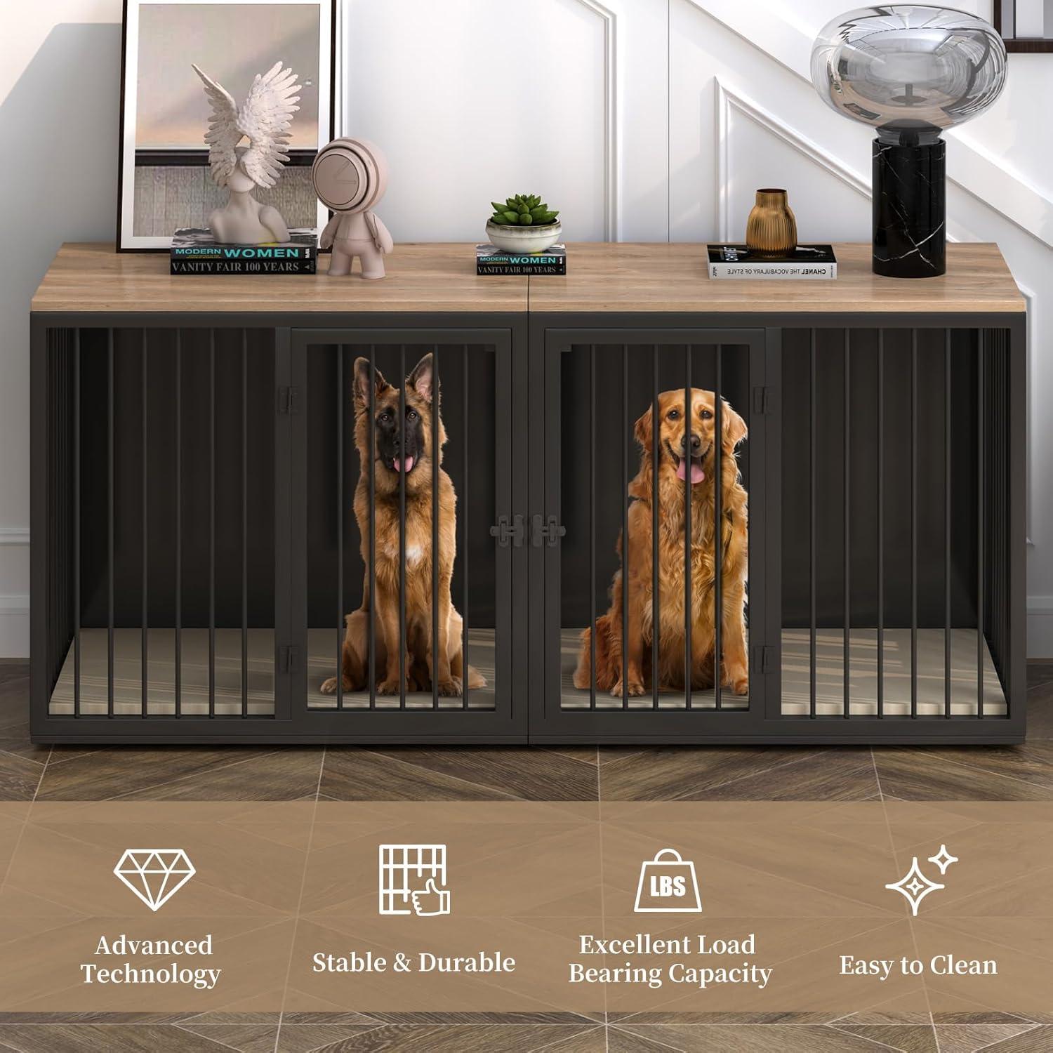 Tucker Murphy Pet™ Large Dog Crate Furniture for 2 Dogs, 71.6'' Steel Frame Dog Crate with Double Doors, Heavy Sturdy Dog Kennel