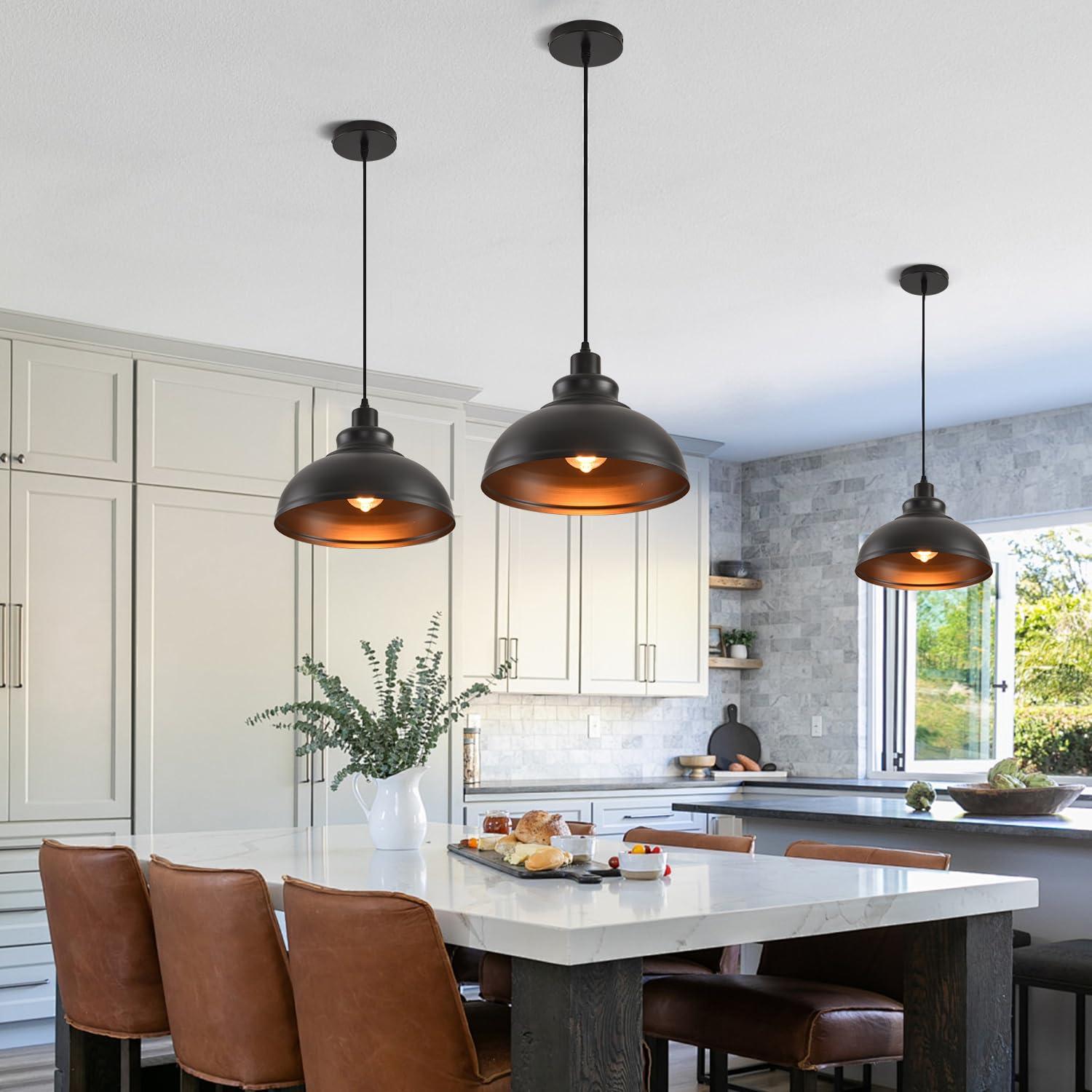 2-Pack Black Pendant Lights, 11.81'' Modern Pendant Lights Kitchen Island, Dome Large Pendant Light for Dining Room Foyer Bedroom Entryway Hallway Light Fixtures