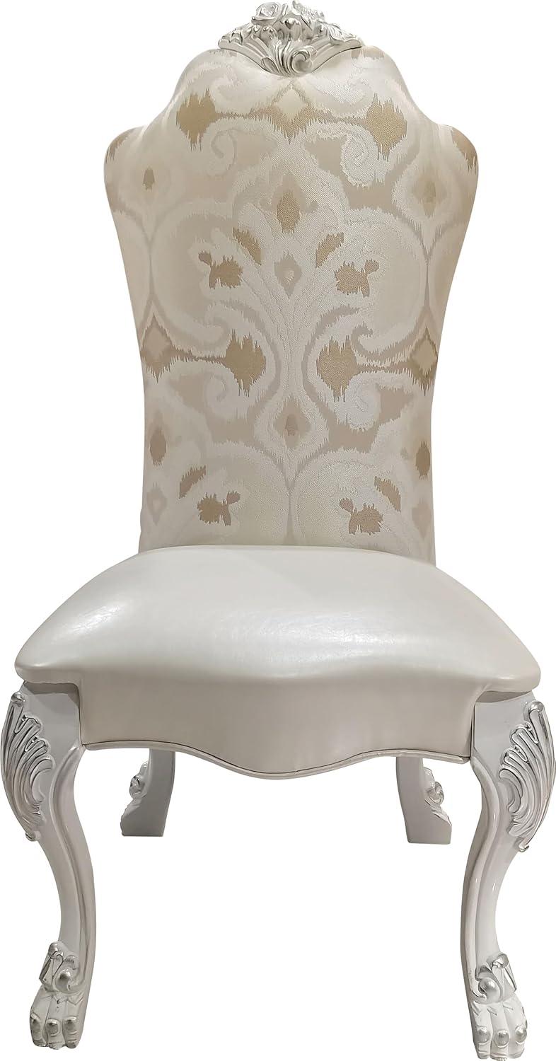 Acme Furniture 25" Dresden Dining Chair Fabric and Bone White Finish: Leather Upholstery, Wood Frame, Armrest, Spot Clean