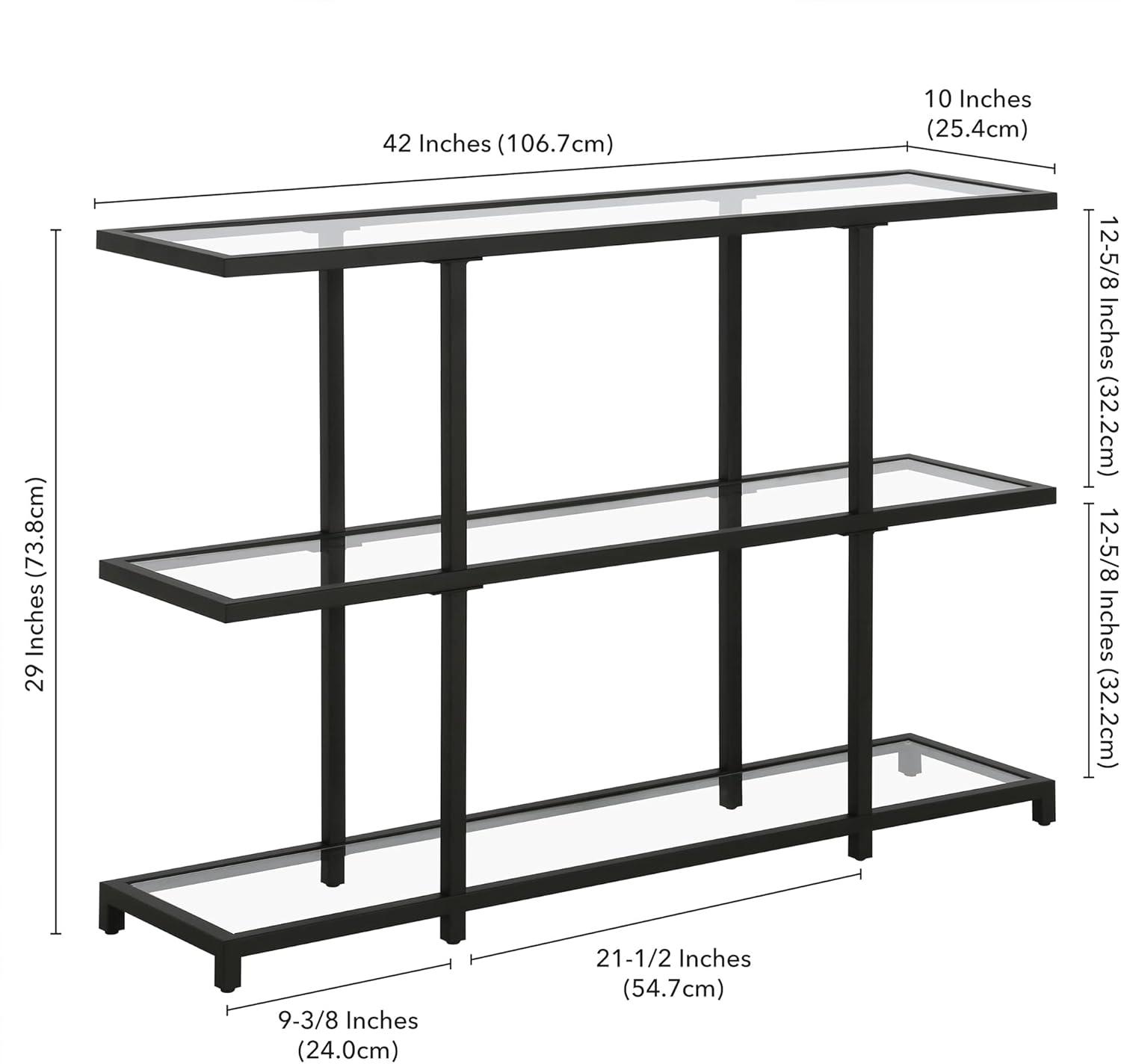 Greenwich 42'' Blackened Bronze Console Table with Tempered Glass Shelves