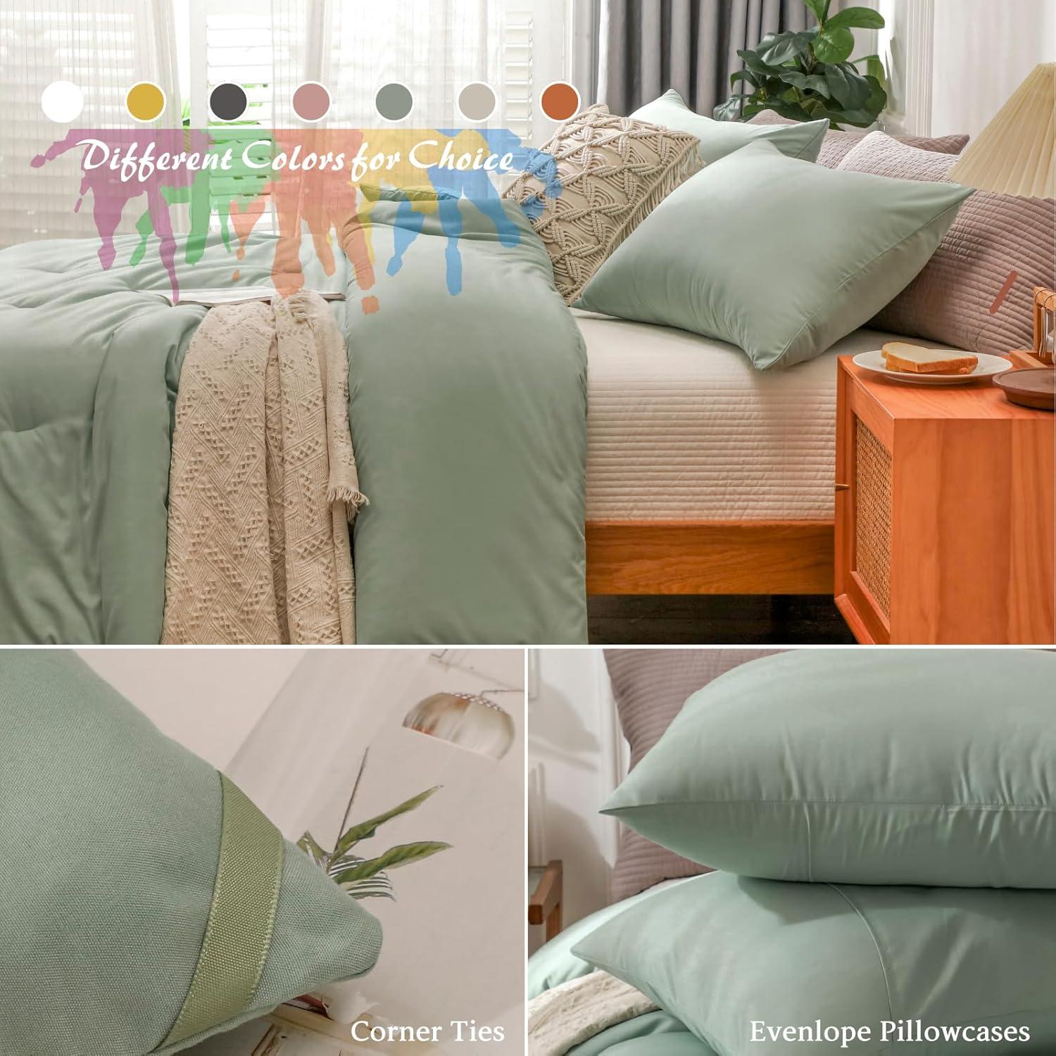 SPRINDAY Queen Comforter Set For Adult, 3 Piece Sage Green Comforter Sets & Bedding For All Season