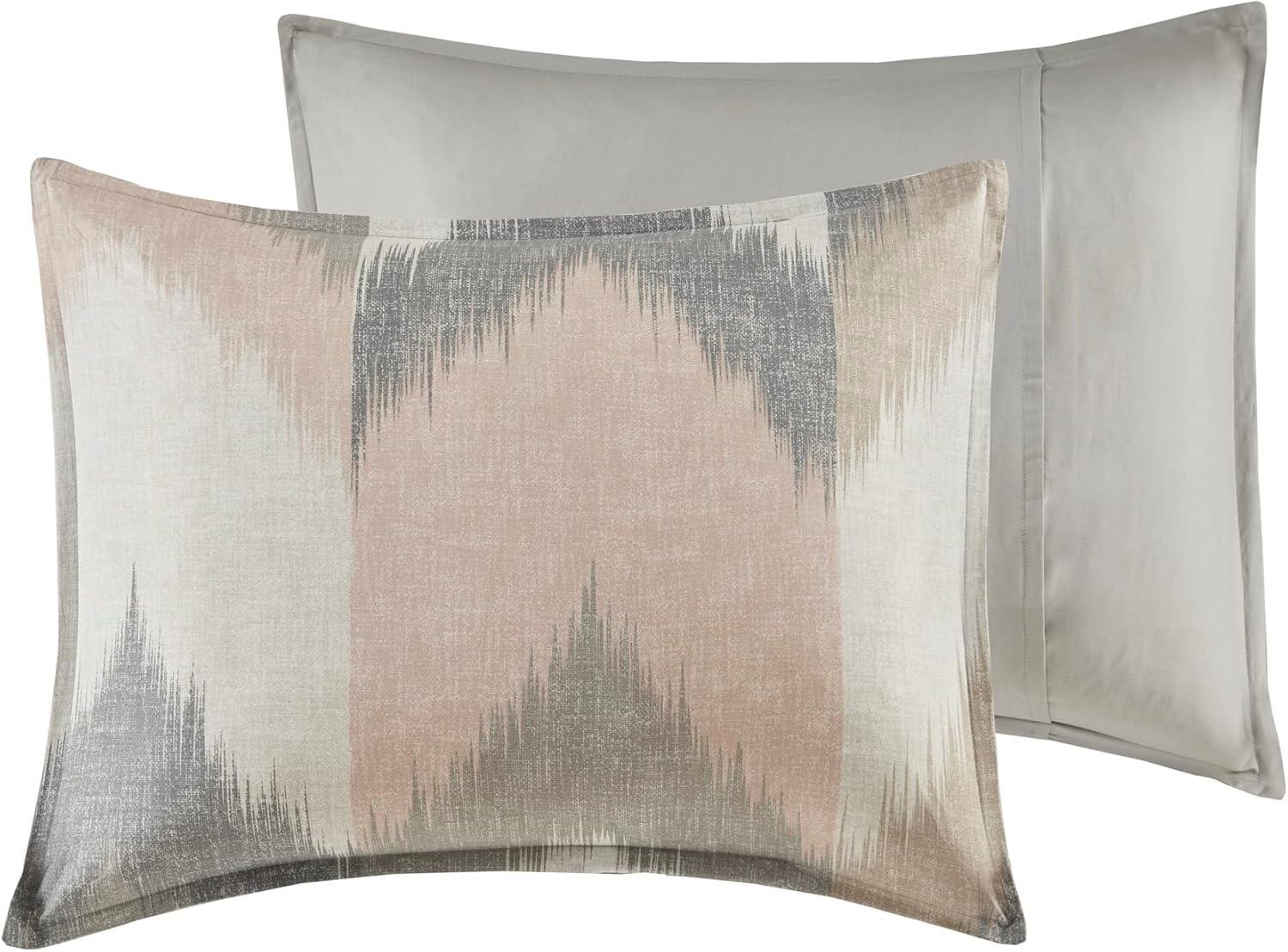 Blush and Gray Ikat Chevron Cotton King/Cal King Duvet Set