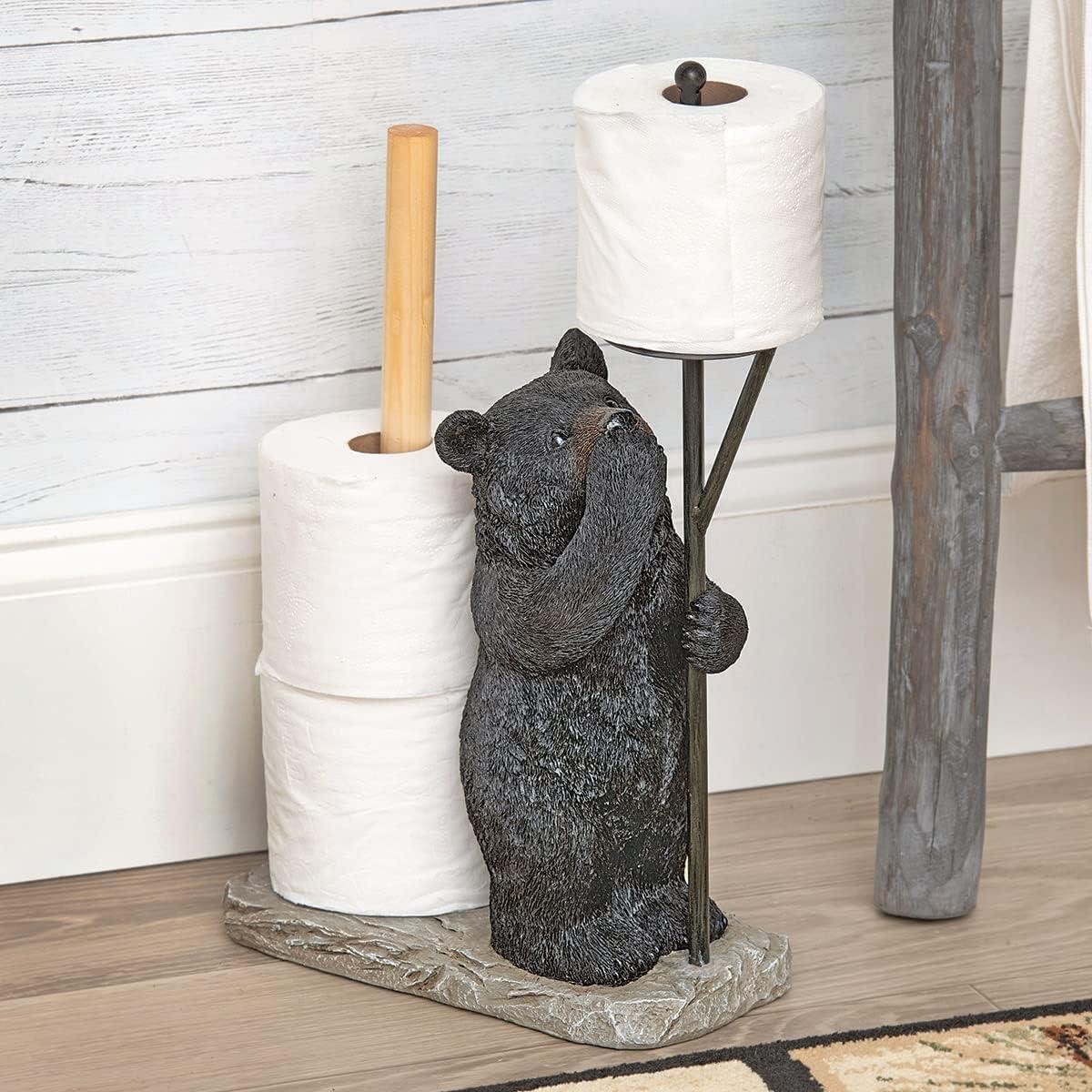 Black Bear Resin Freestanding Toilet Paper Holder with Extra Storage