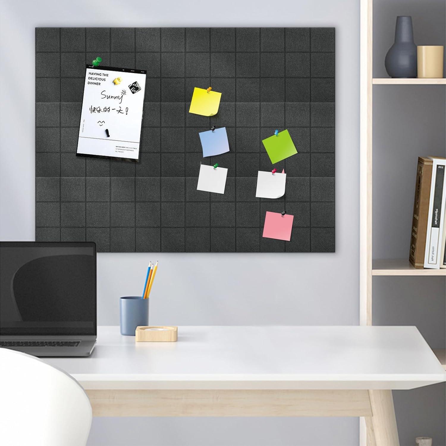 Large Cork Board Alternative 48" x 36", Black Bulletin Board, 12 Pack Felt Wall Tiles With 50 Pushpins, Pin Board Tack Board for Office (Dark Blue)