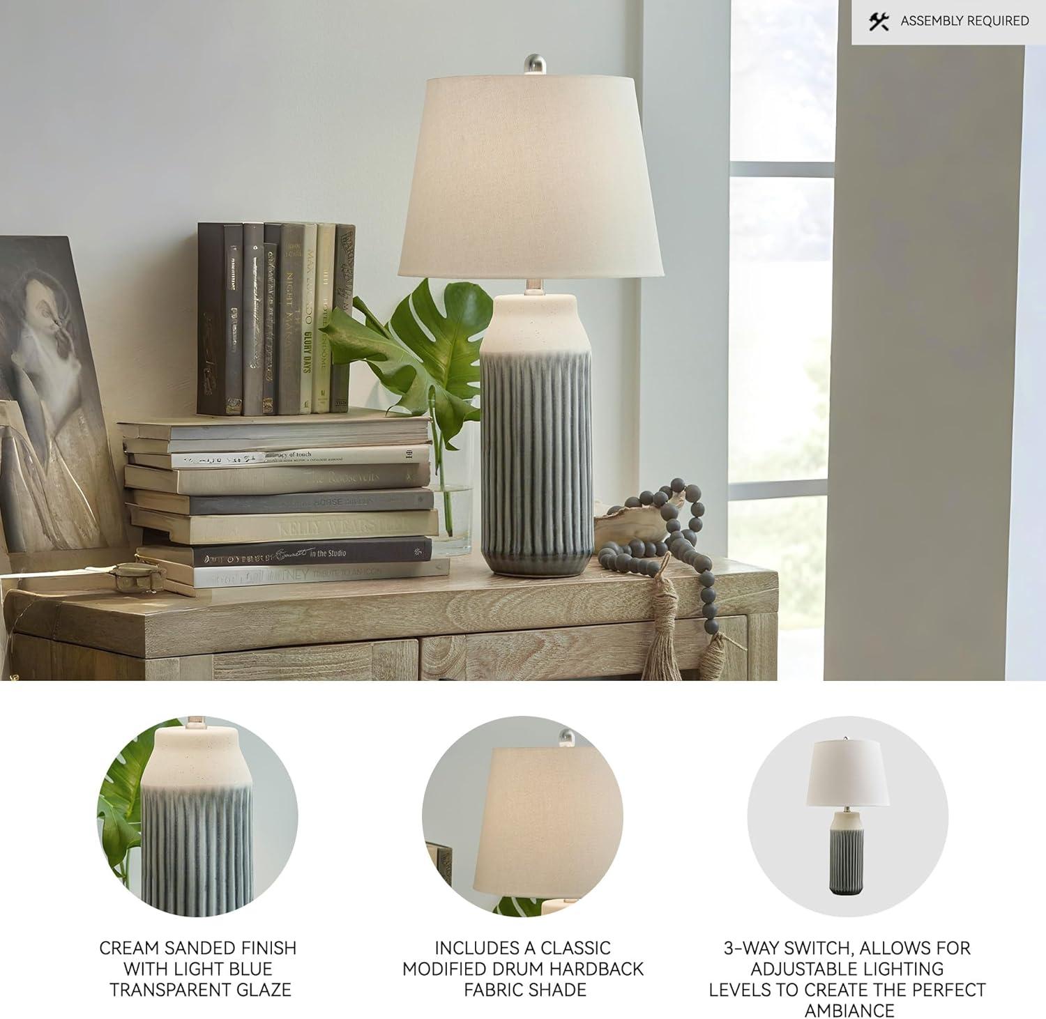 Signature Design by Ashley Afener Contemporary 25.75" Ceramic Table Lamp, Set of 2, Blue & Beige