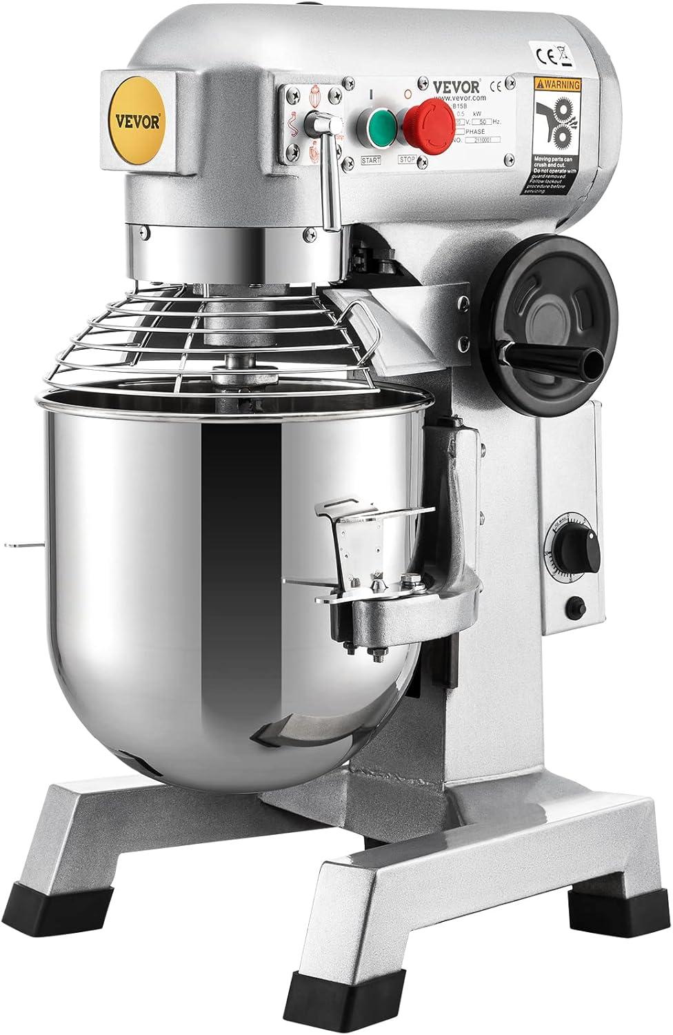 VEVOR 15-Quart Silver Stainless Steel Commercial Stand Mixer