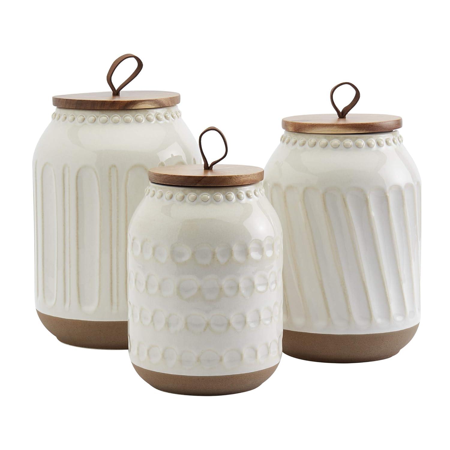 Tabletops Gallery On the Counter 3PC Ziggy Canisters With Acacia Wood Lid