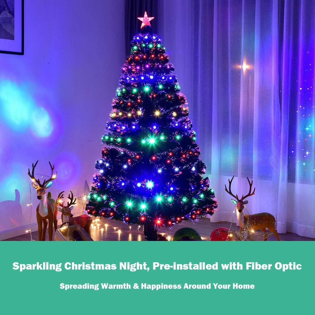 7ft Multi-Color Fiber Optic Prelit Christmas Tree with Metal Stand