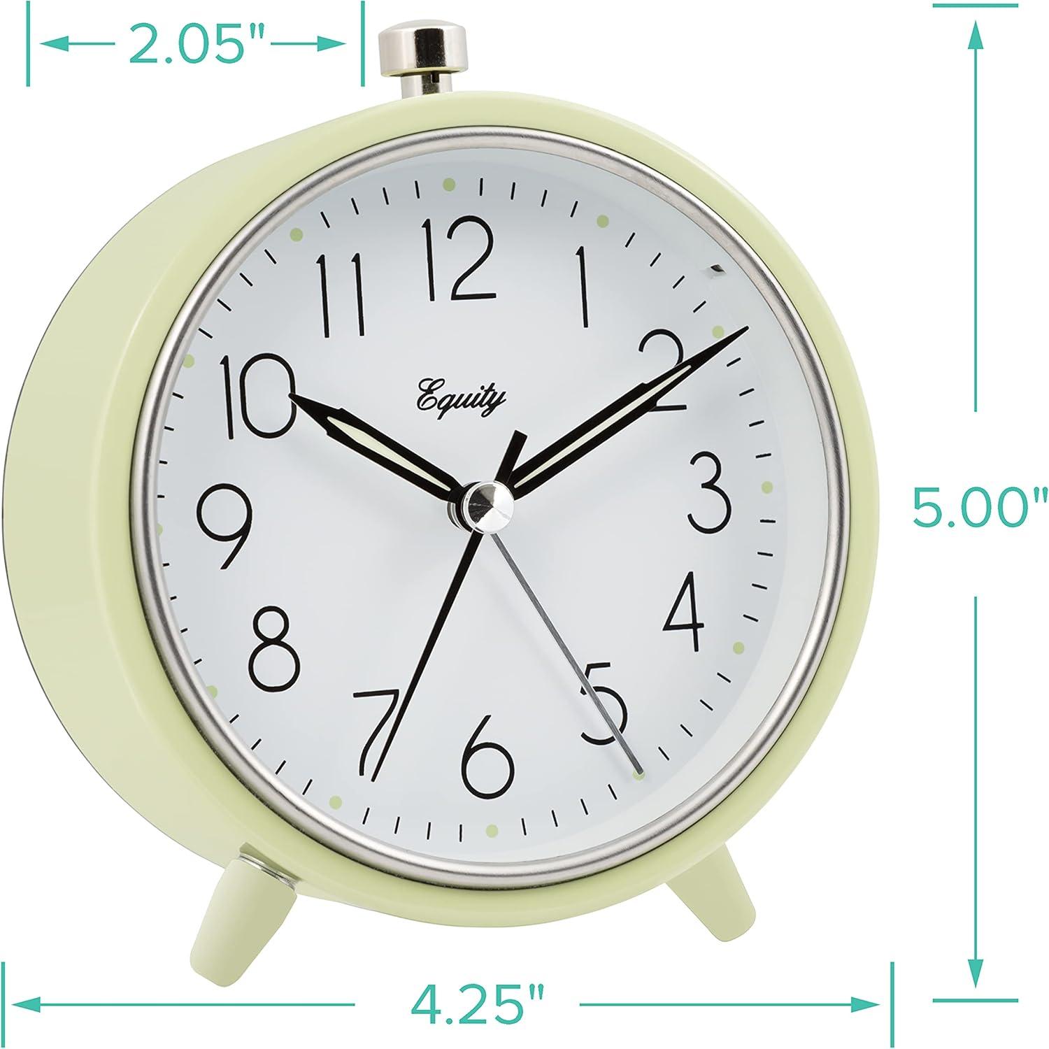 Light Green Metal Analog Alarm Clock with Glass Face