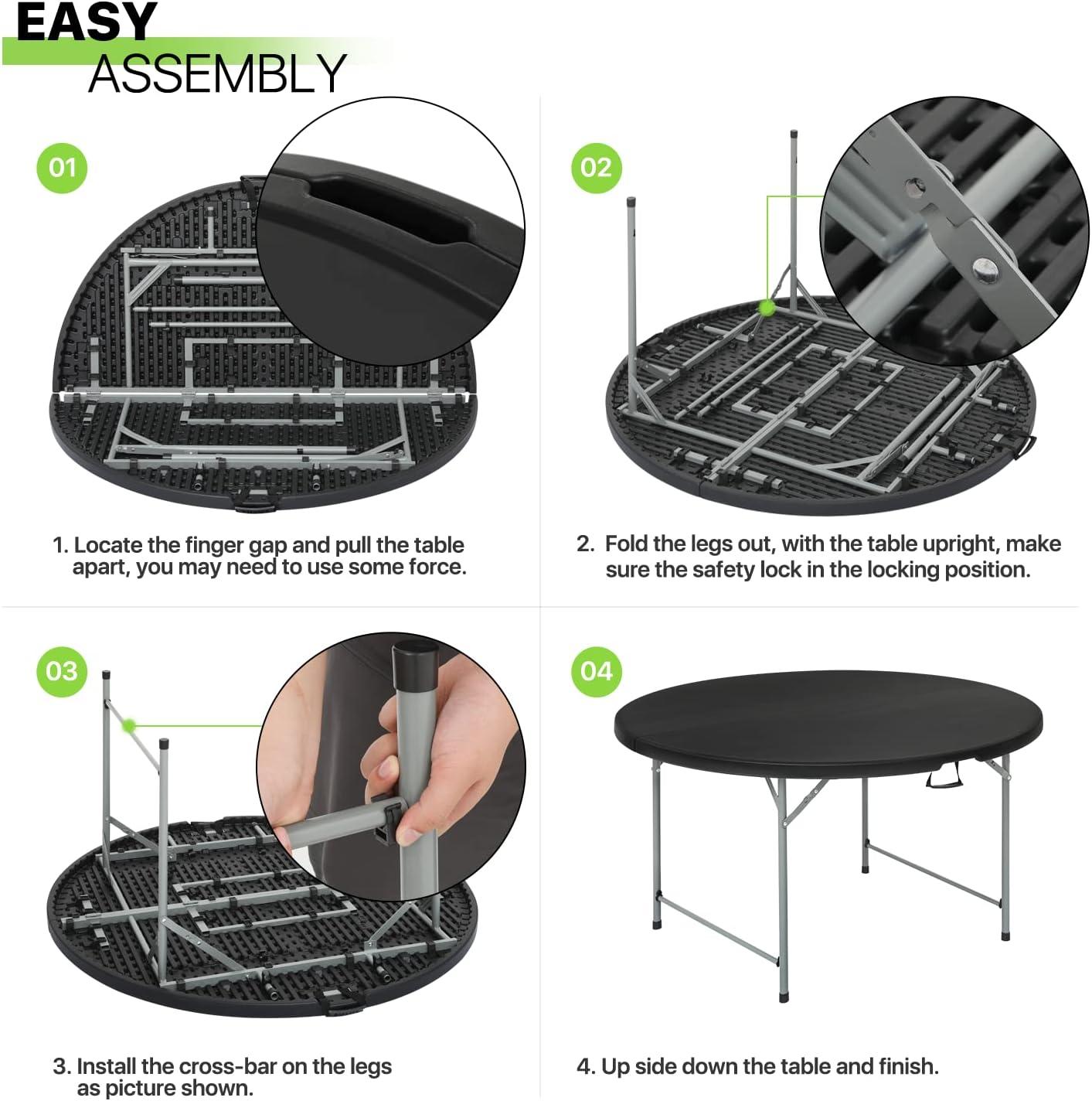 Magshion 5.5Ft Round Folding Table Portable Plastic Table With Handle Foldable Banquet Table For Dining Camping And Picnics