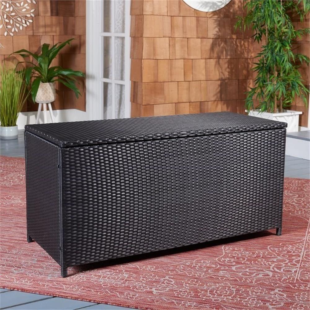 Oliveira Outdoor Cushion Deck Box - Black/White Cushion - Safavieh