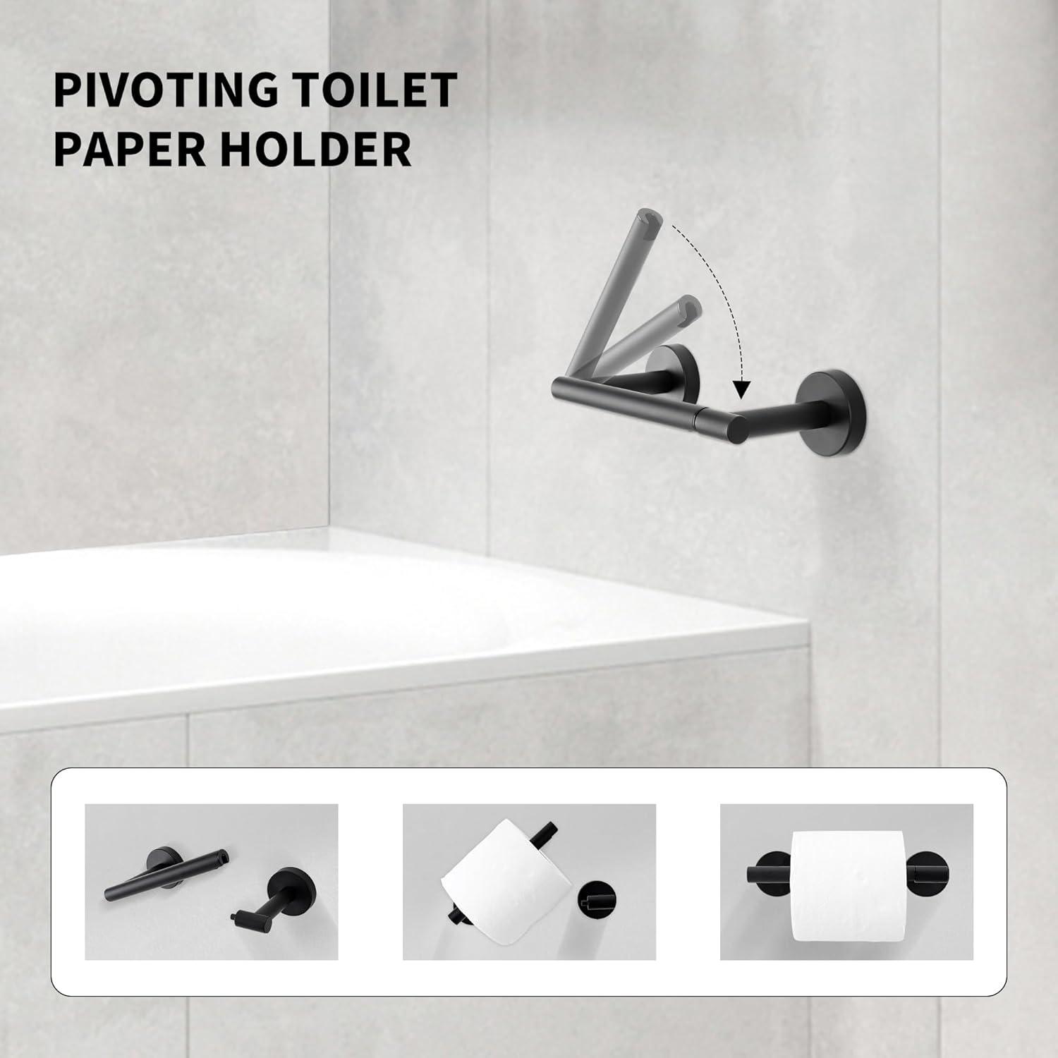 Toiler Paper Holder Wall Mount, Matte Black Toiler Paper Holder, Double Post Pivoting Toilet Paper Roll Holder for Bathroom, SUS 304 Stainless Steel